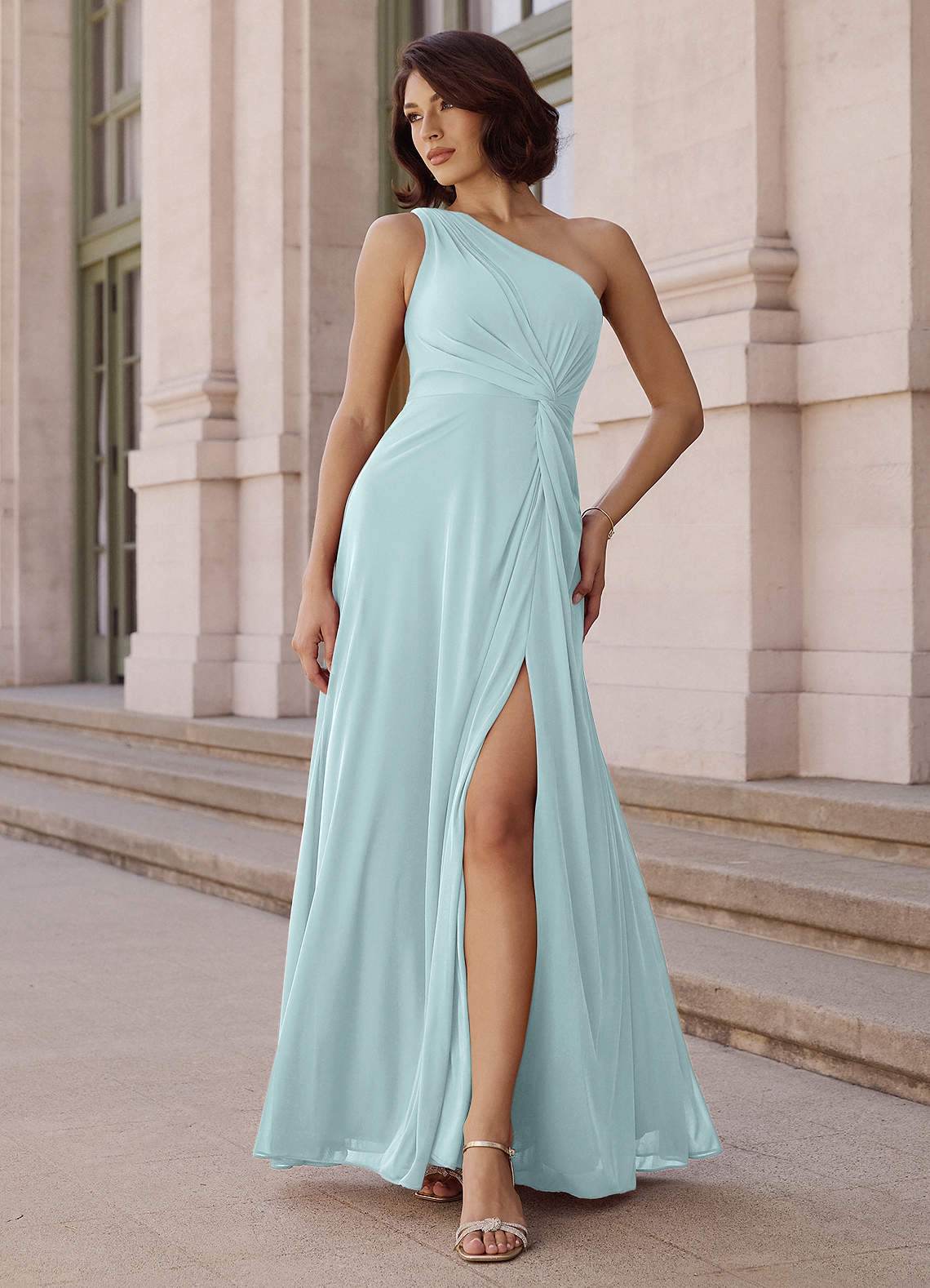 Brooke A-Line One-Shoulder Chiffon Bridesmaid Dress in Mist