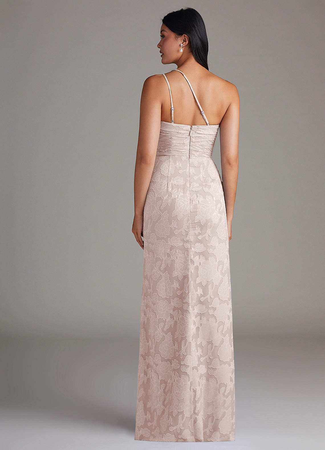 Eren Sheath One-Shoulder Floral Burnout Bridesmaid Dress in Blushing Pink