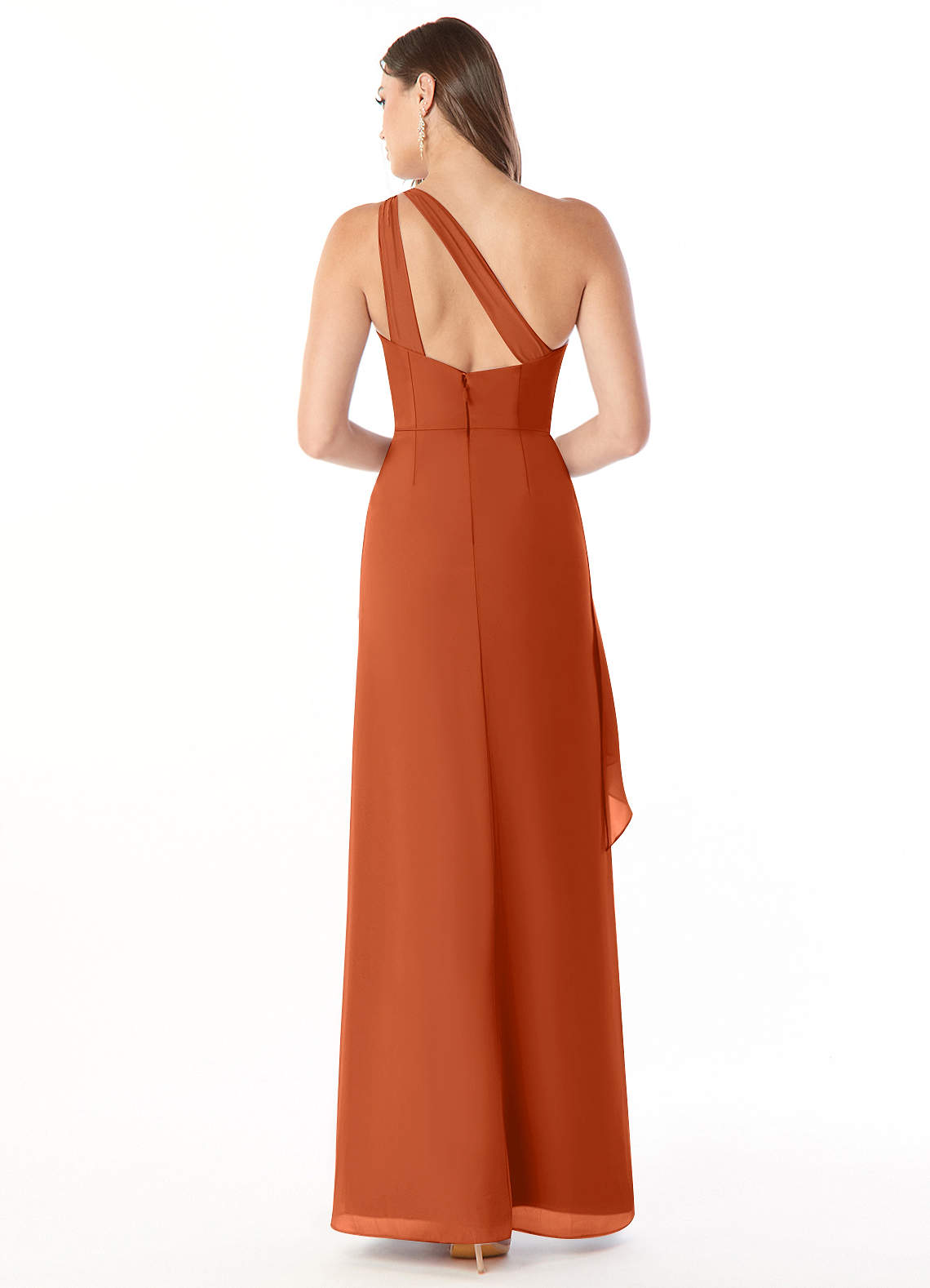 Maive Sheath One-Shoulder Chiffon Bridesmaid Dress in Burnt Orange