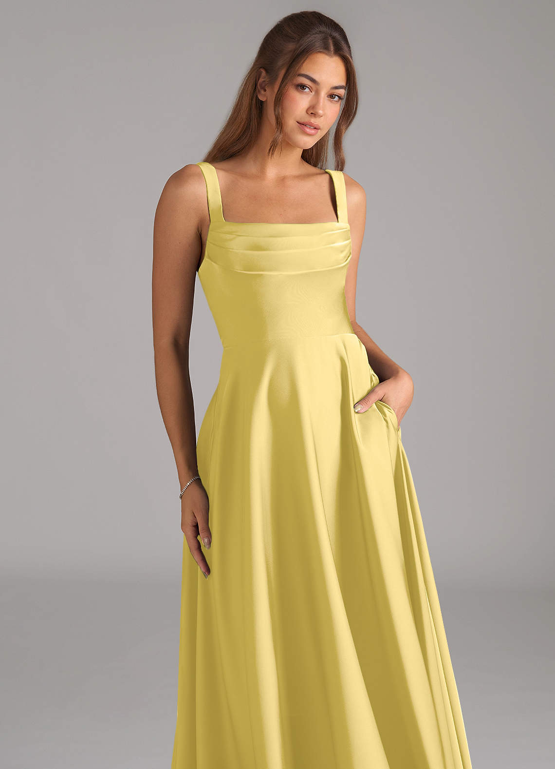 Shaude A-Line Square-Neck Stretch Satin Bridesmaid Dress in Canary