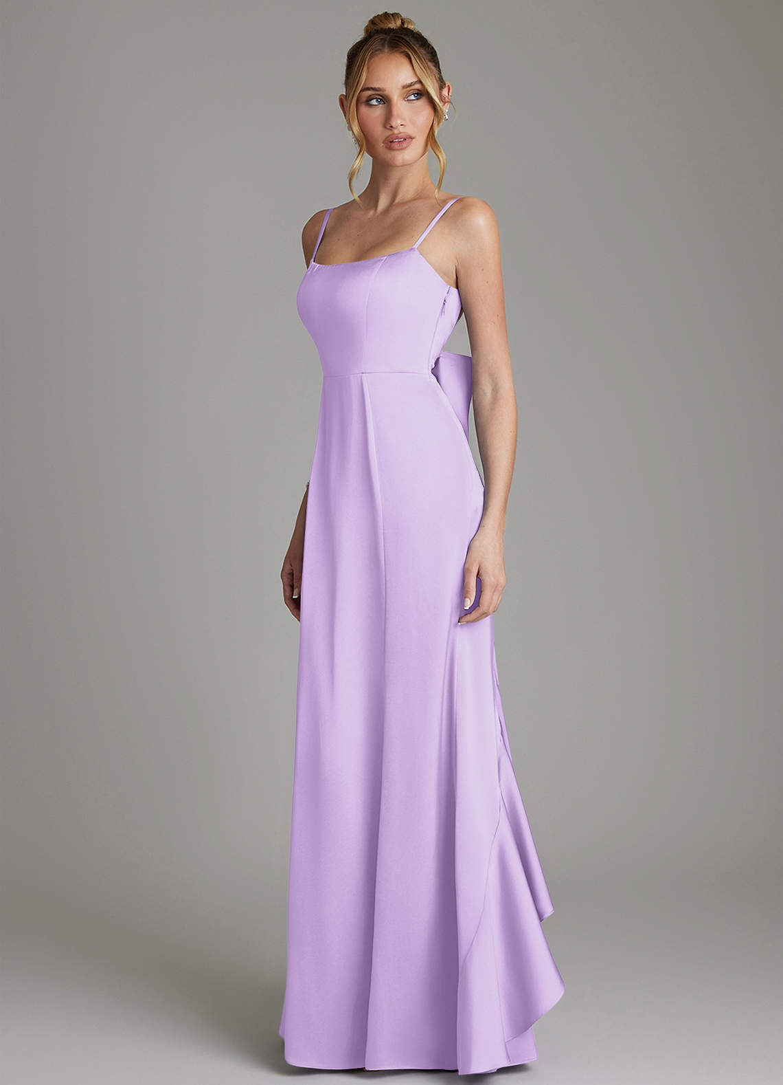 Zherra Mermaid Scoop-Neck Stretch Satin Bridesmaid Dress in Lilac