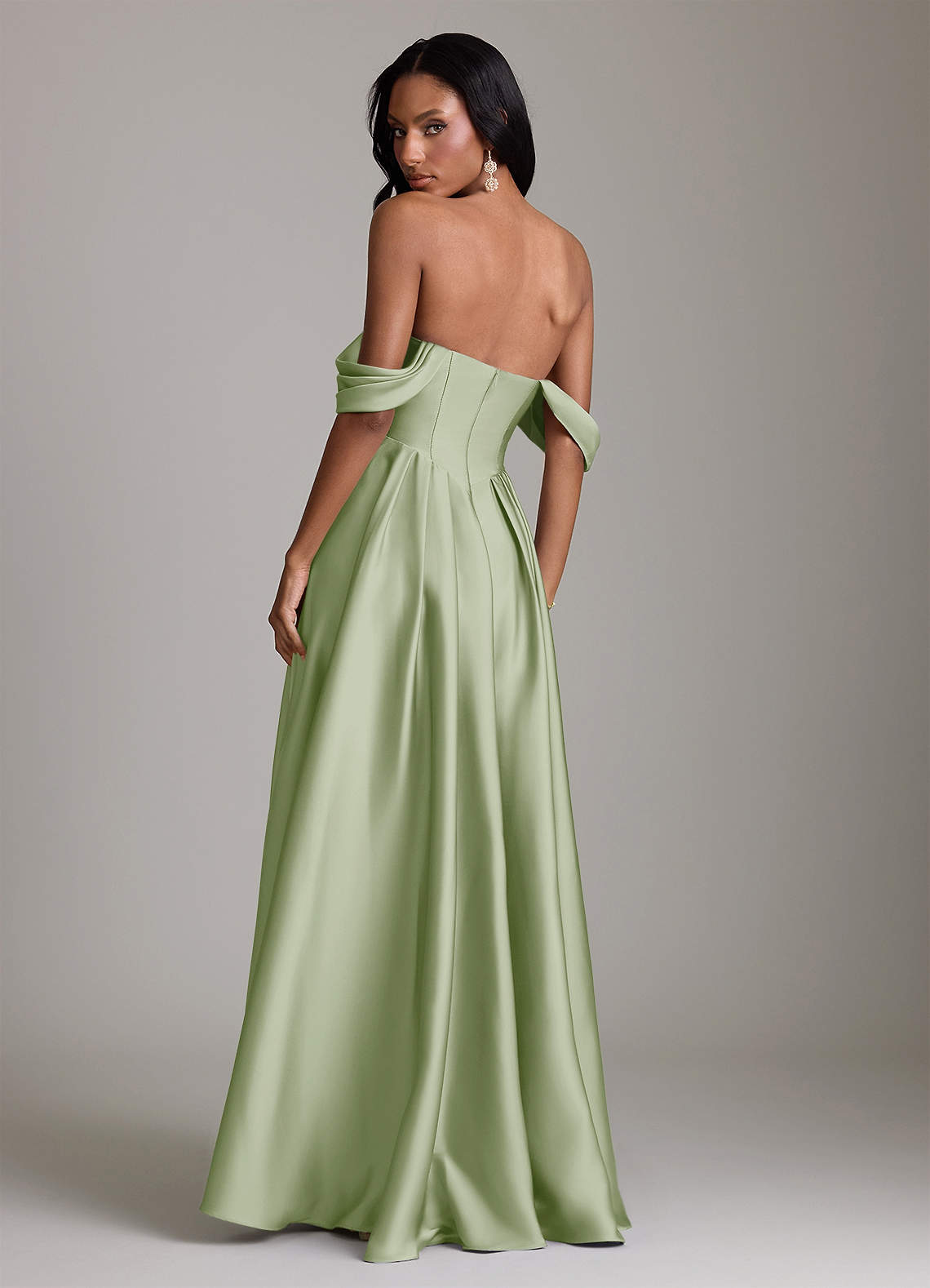 Loisa A-Line Off-the-Shoulder Stretch Satin Bridesmaid Dress in Dusty Sage