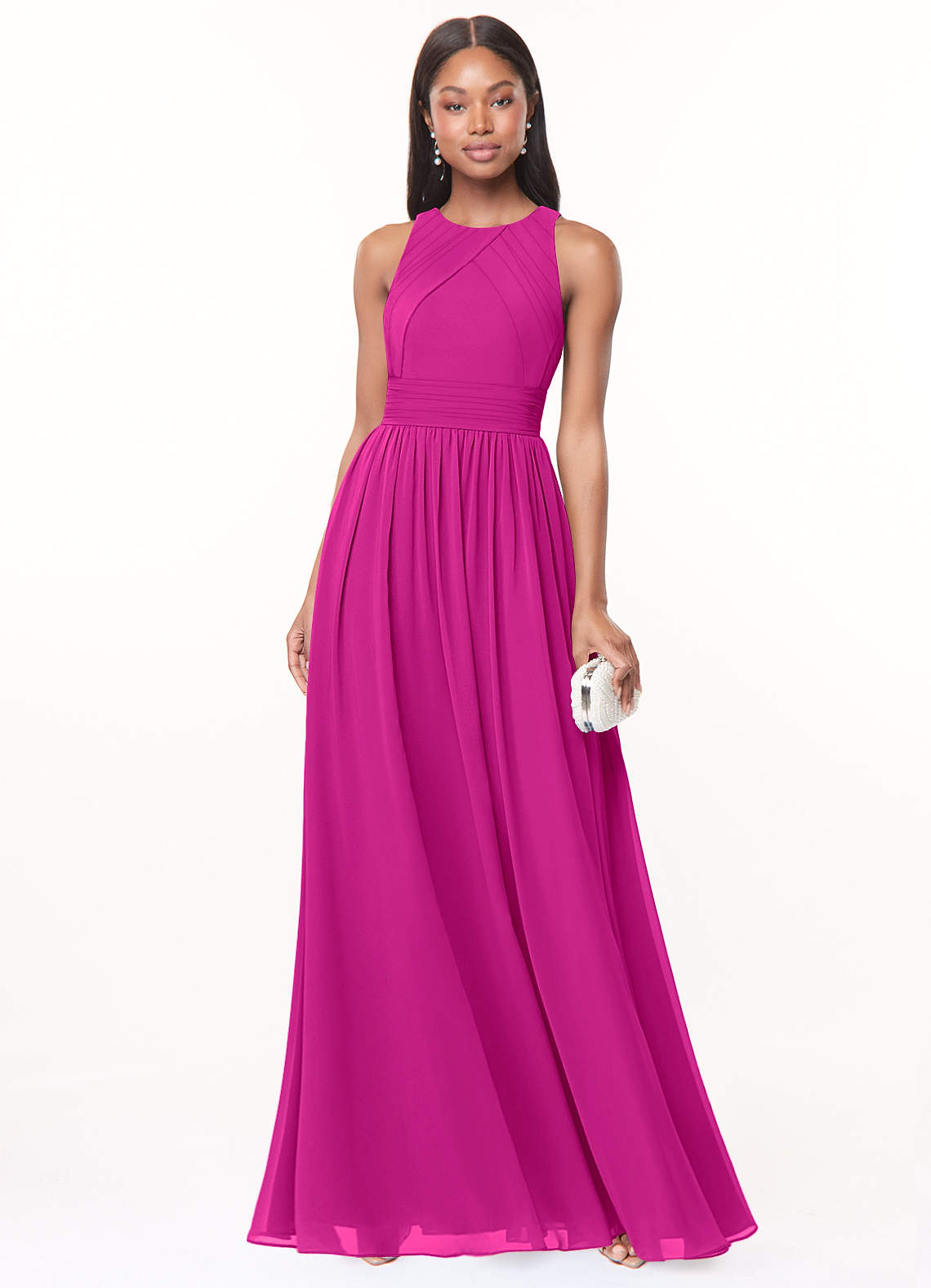 Harper A-Line Scoop-Neck Chiffon Bridesmaid Dress in Fuchsia