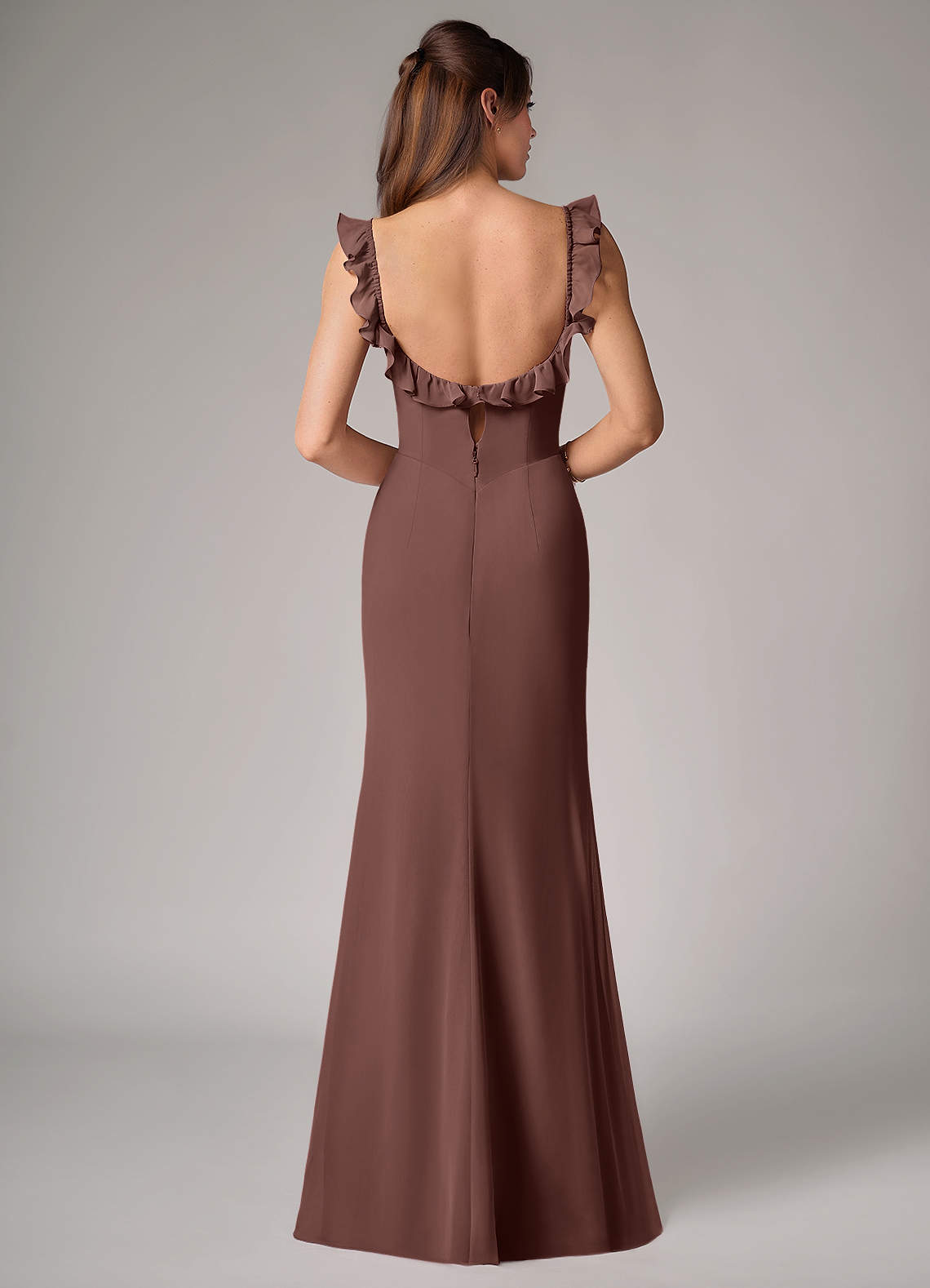 Callie Mermaid Scoop-Neck Chiffon Bridesmaid Dress in Espresso