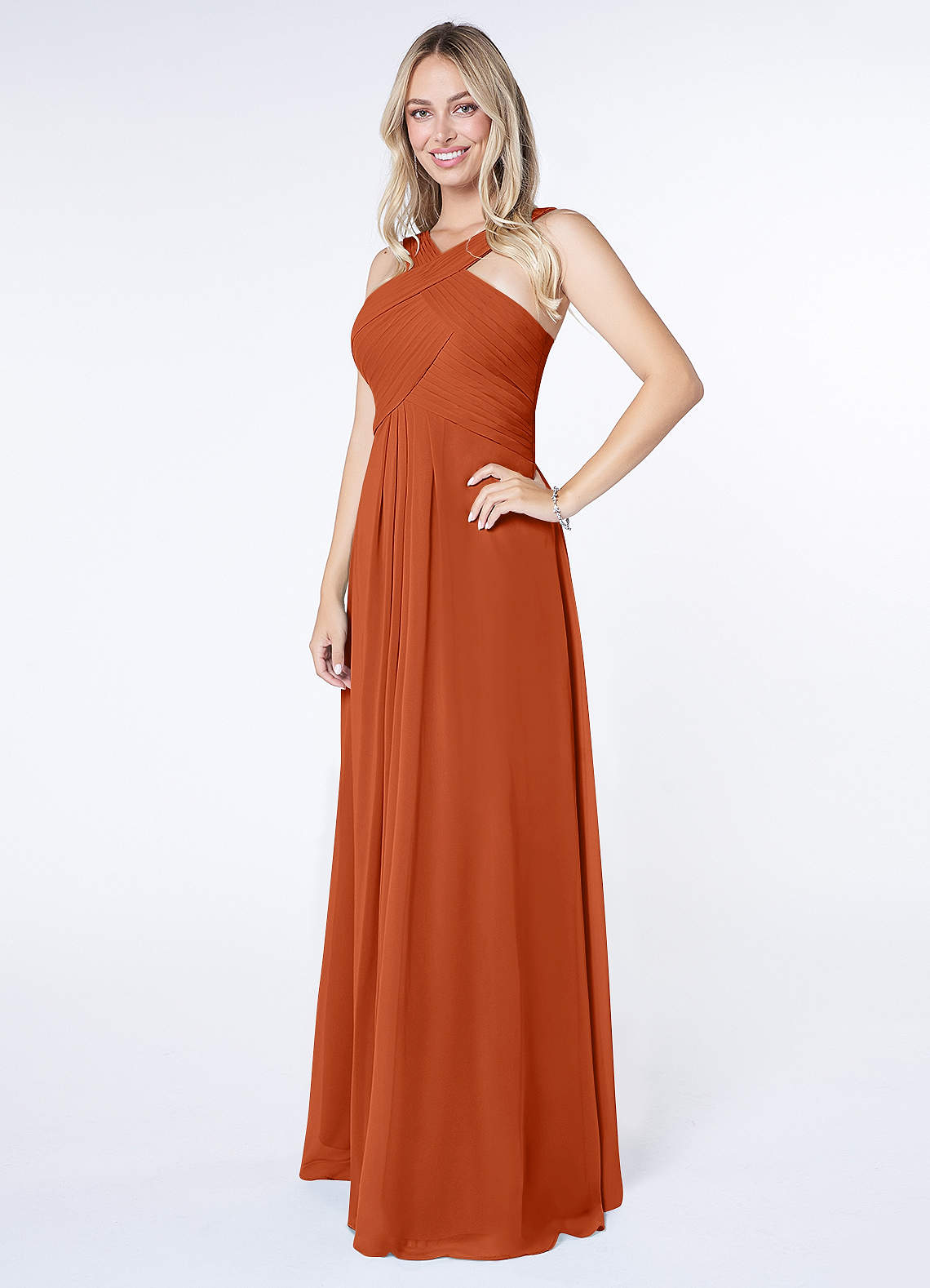 Kaleigh A-Line Halter Chiffon Bridesmaid Dress in Burnt Orange