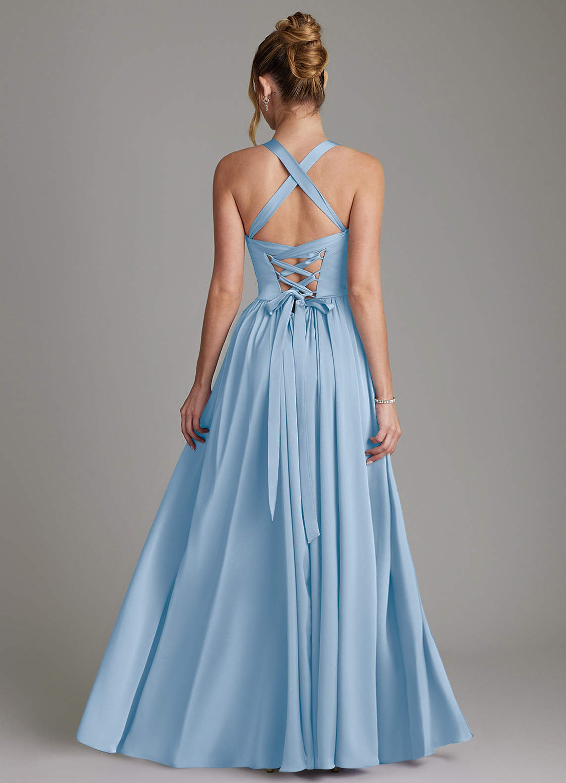 Francis A-Line V-Neck Stretch Satin Bridesmaid Dress in Powder Blue