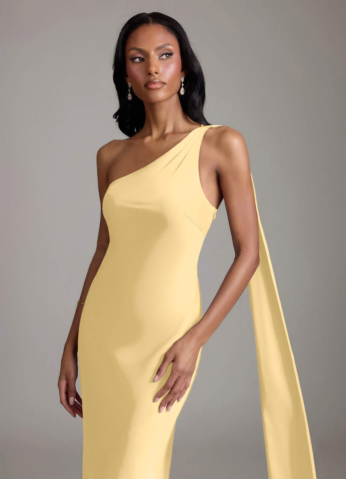 Juniper Mermaid One-Shoulder Stretch Satin Bridesmaid Dress in Butter