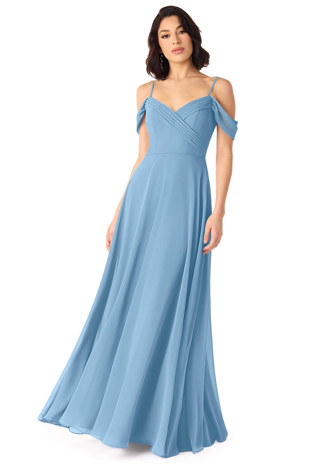 Tancie A-Line Off-the-Shoulder Chiffon Bridesmaid Dress in Steel Blue