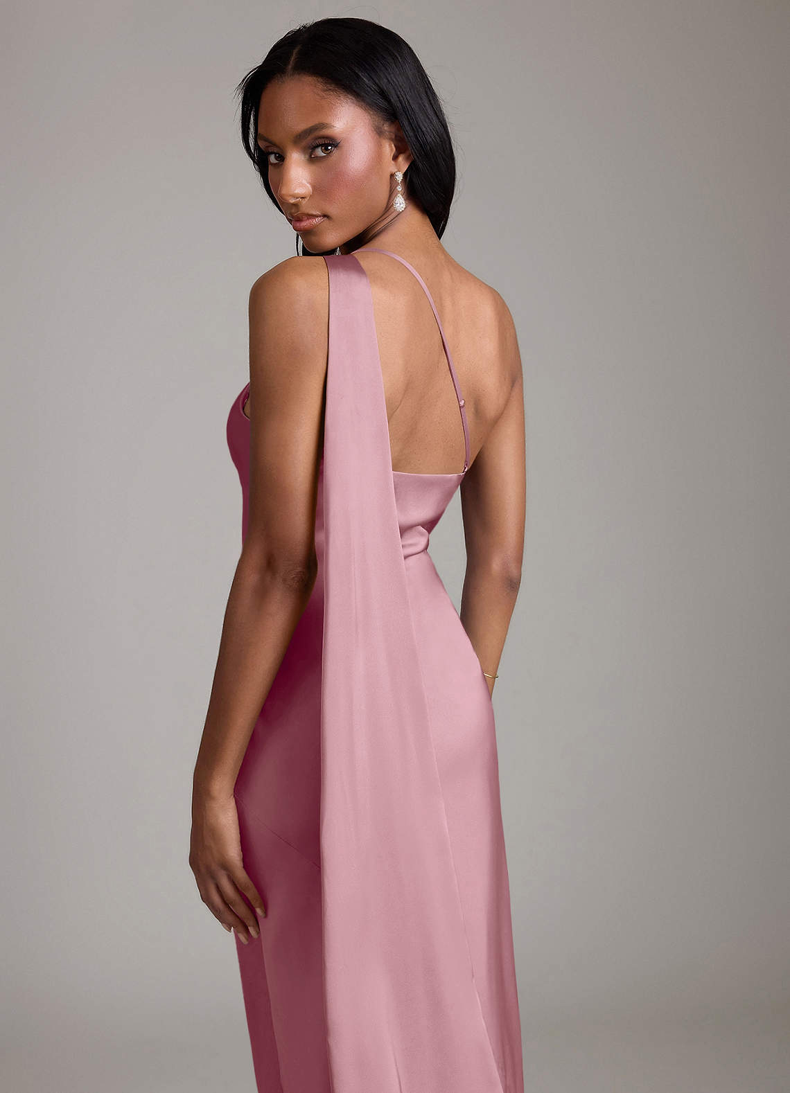 Juniper Mermaid One-Shoulder Stretch Satin Bridesmaid Dress in Vintage Mauve