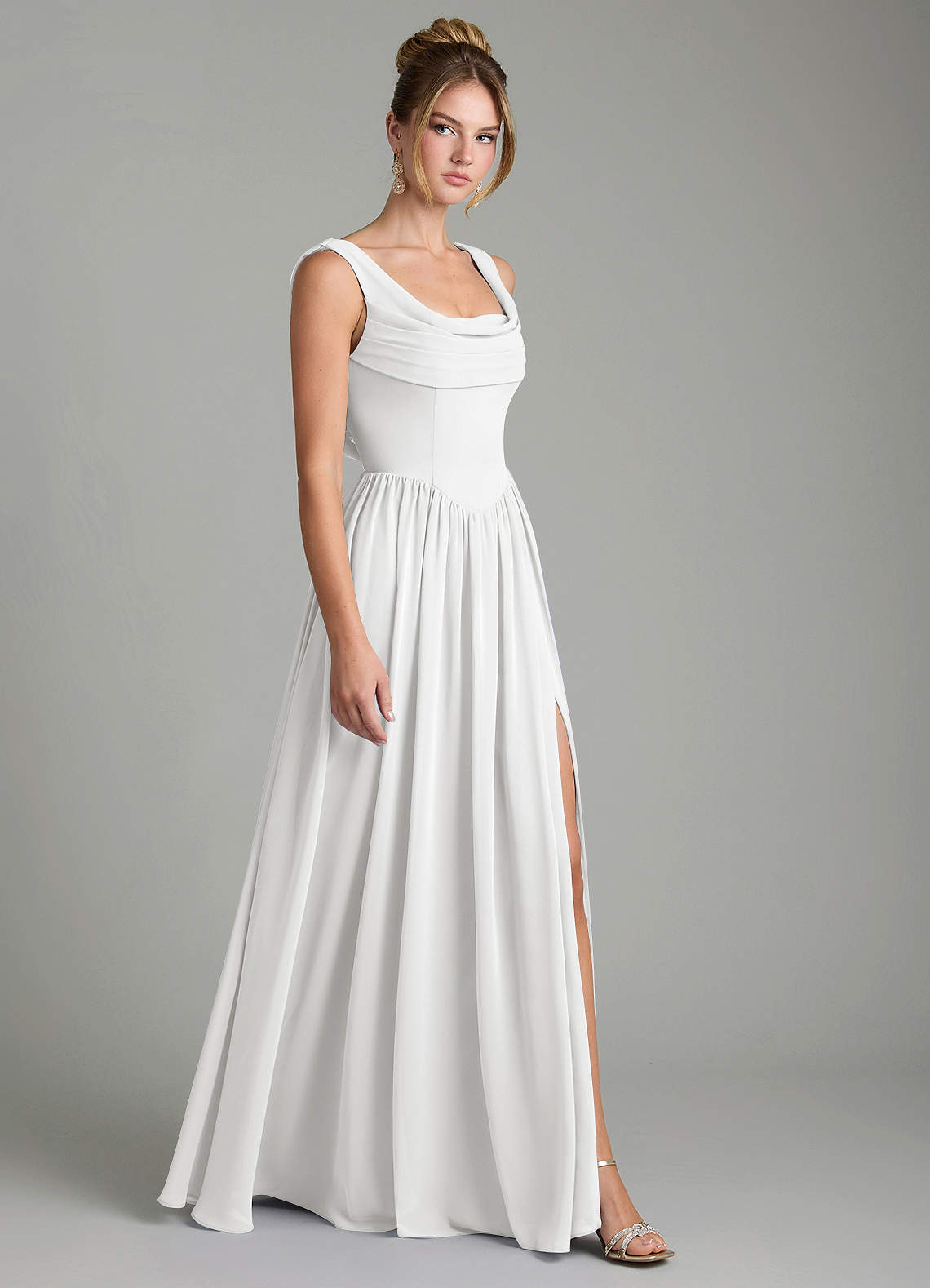 Novi A-Line Square-Neck Chiffon Bridesmaid Dress in white