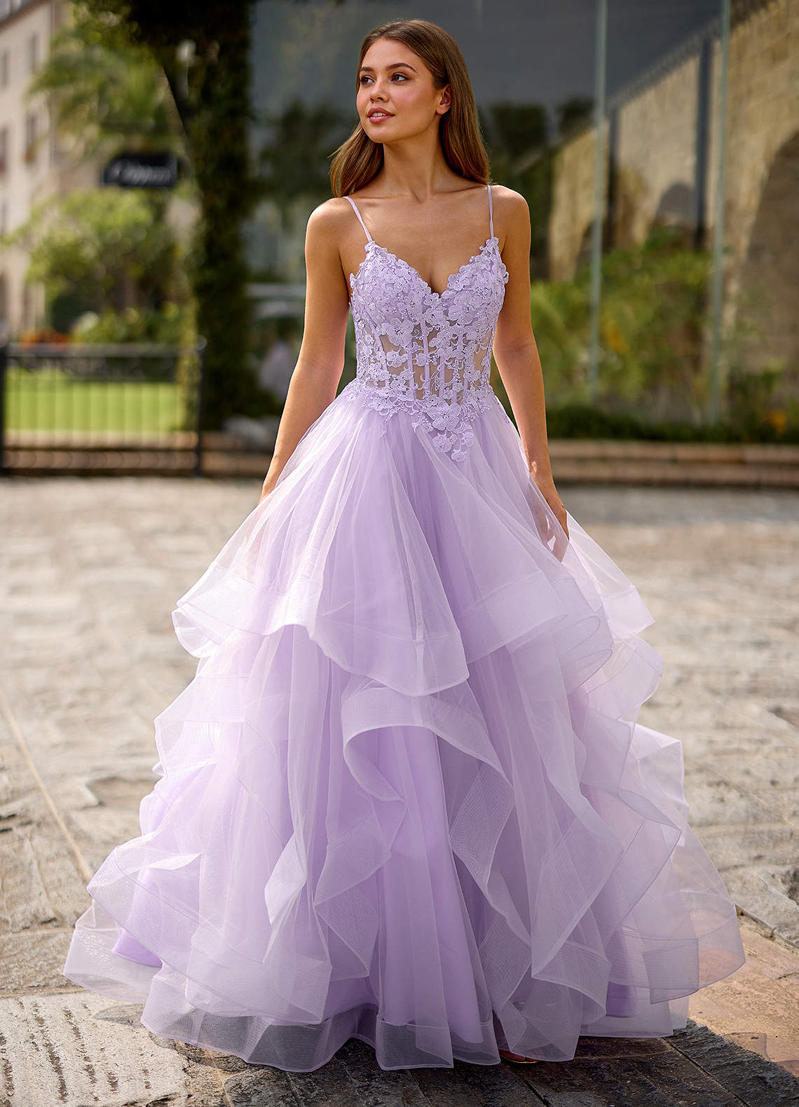 Spitze Ball Gown Sweetheart Lace Tulle Evening Dress in candy pink