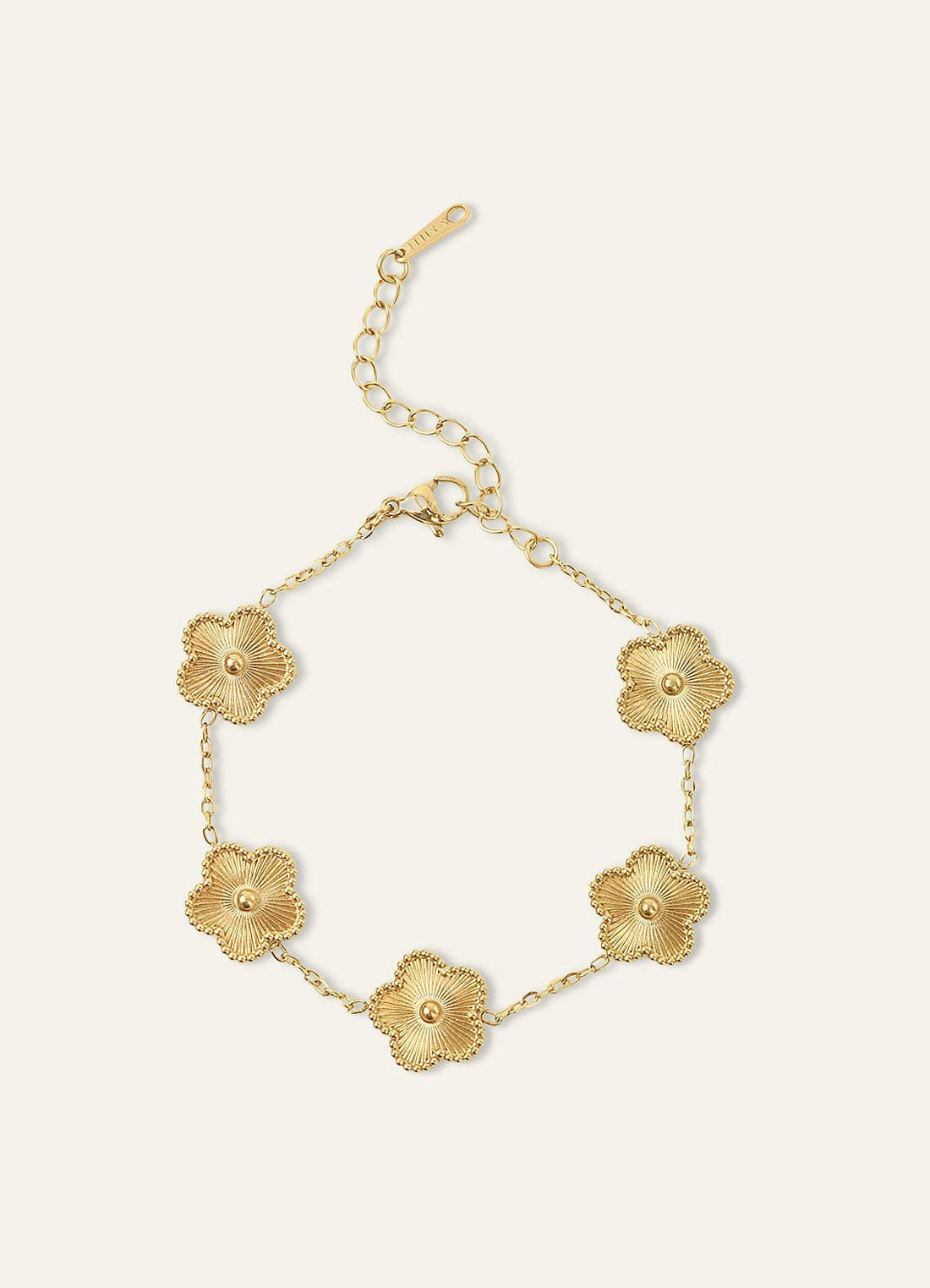 18K Gold Plated Stainless Steel Five-Leaf Clover Charm Bracelet — green — 图 1/16
