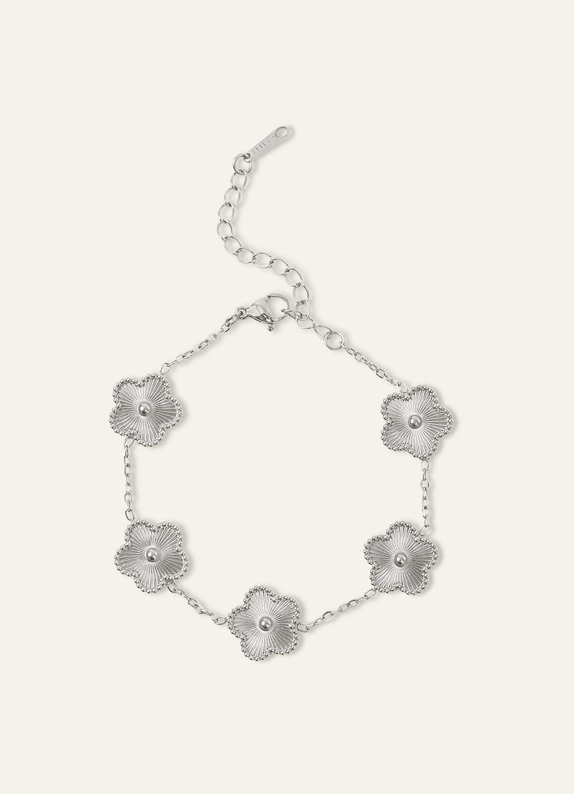 18K Gold Plated Stainless Steel Five-Leaf Clover Charm Bracelet — Silver — 图 4/16