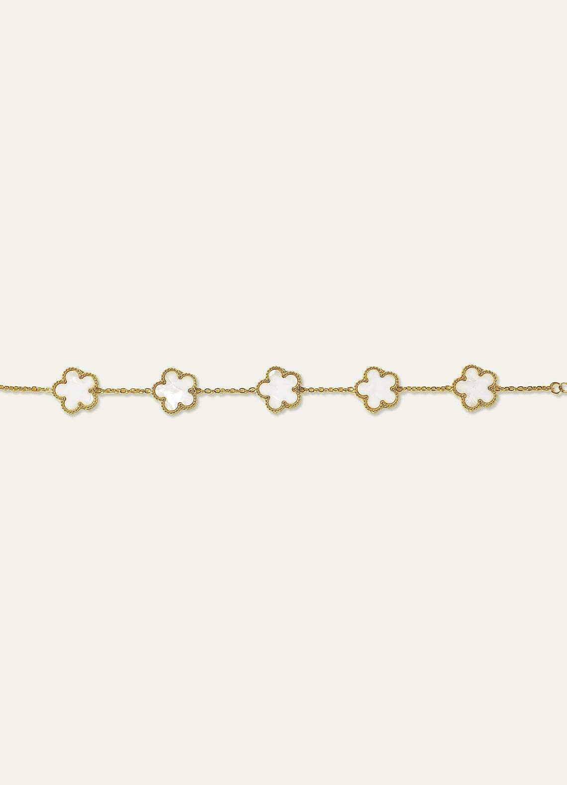 18K Gold Plated Stainless Steel Five-Leaf Clover Charm Bracelet — white — 图 8/16