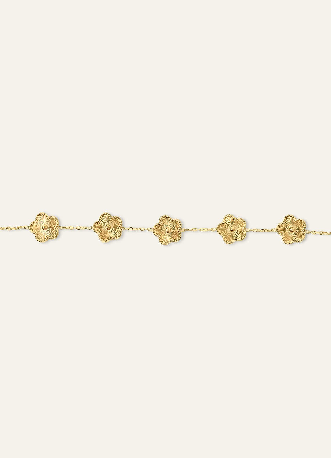 18K Gold Plated Stainless Steel Five-Leaf Clover Charm Bracelet — Gold — 图 12/16
