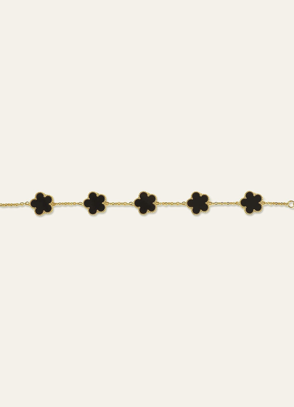 18K Gold Plated Stainless Steel Five-Leaf Clover Charm Bracelet — black — 图 10/16