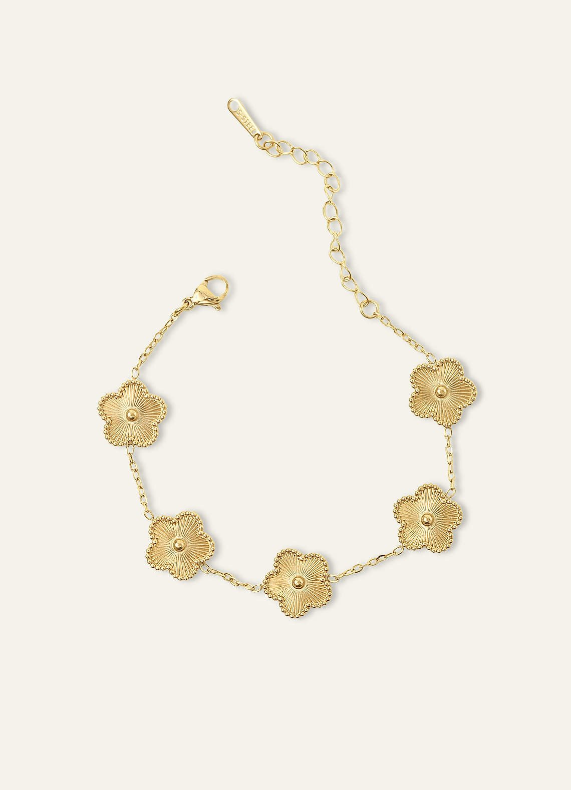 18K Gold Plated Stainless Steel Five-Leaf Clover Charm Bracelet — Gold — 图 16/16