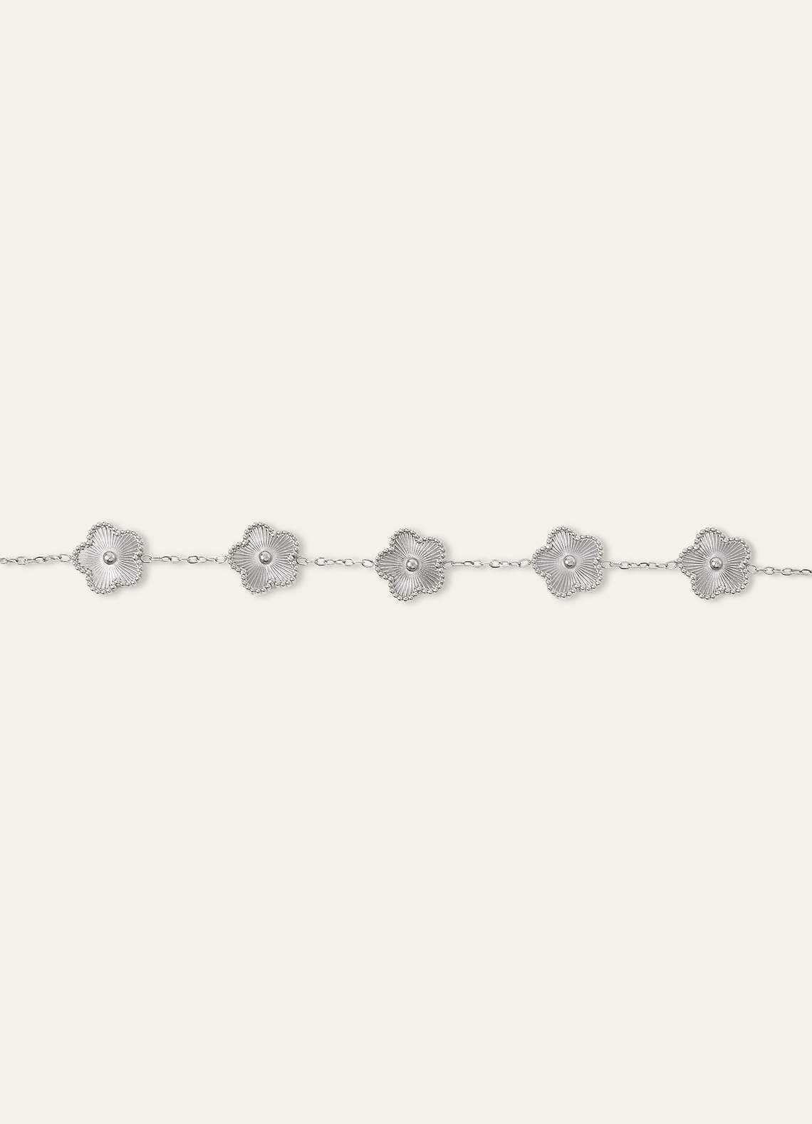 18K Gold Plated Stainless Steel Five-Leaf Clover Charm Bracelet — Silver — 图 9/16