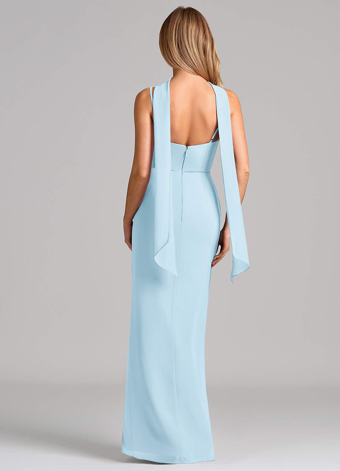 Calandra Sheath Scoop-Neck Chiffon Bridesmaid Dress in Sky Blue
