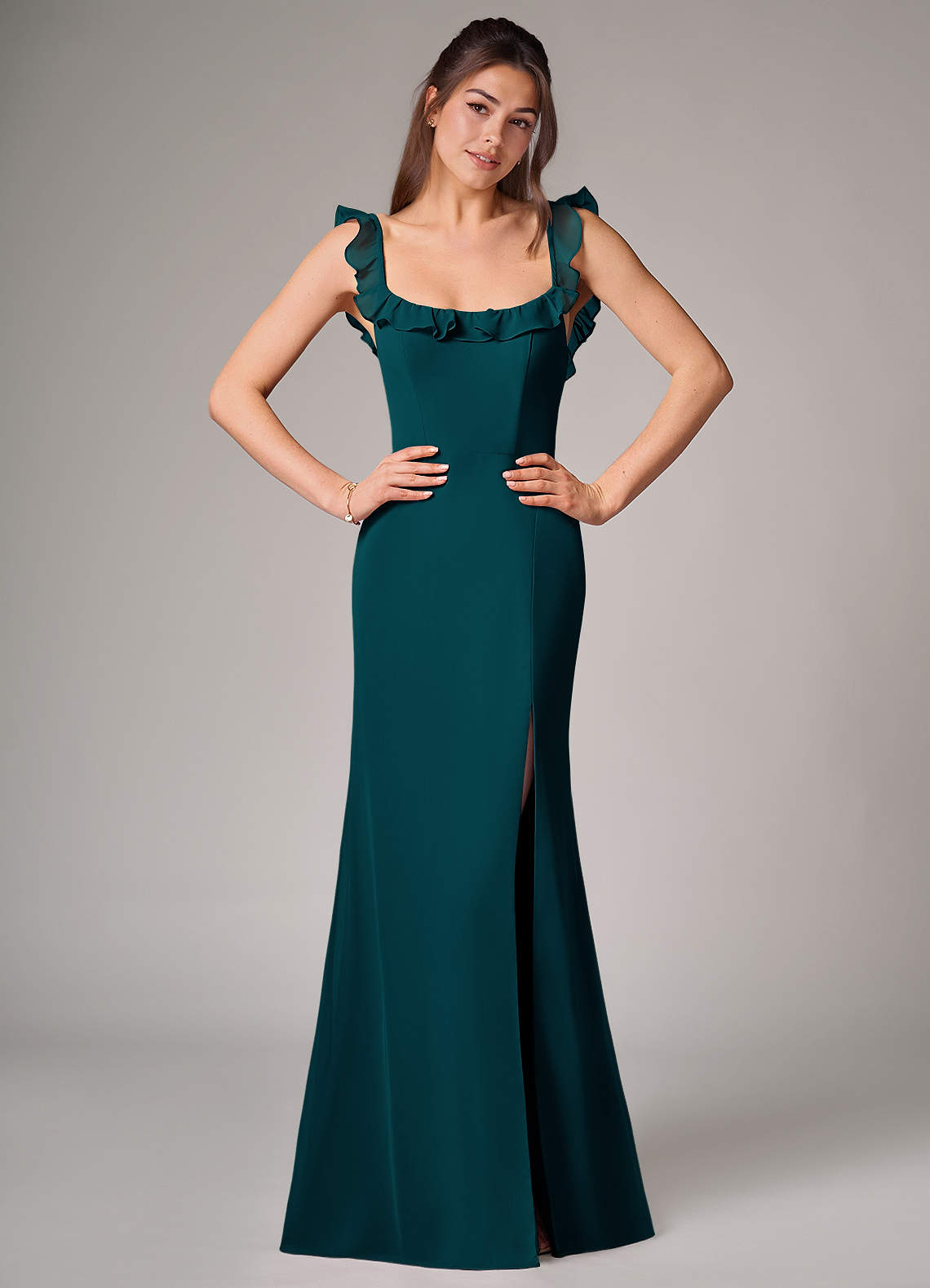 Callie Mermaid Scoop-Neck Chiffon Bridesmaid Dress in Pine