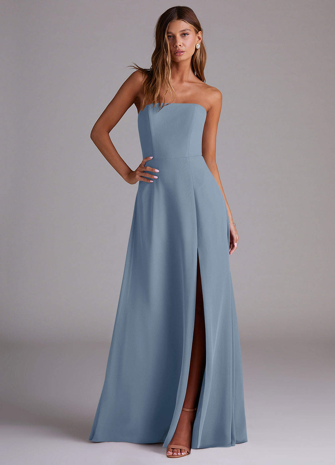 Wren A-Line Straight-Neck Chiffon Bridesmaid Dress in dusty blue
