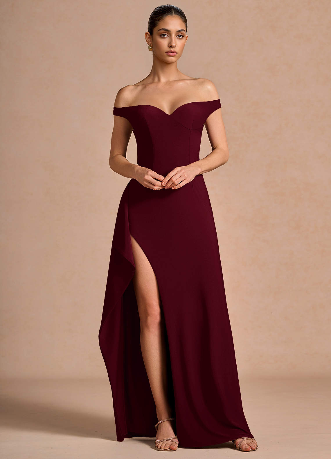 Jasira Sheath V-Neck Stretch Knit Evening Dress in Orange