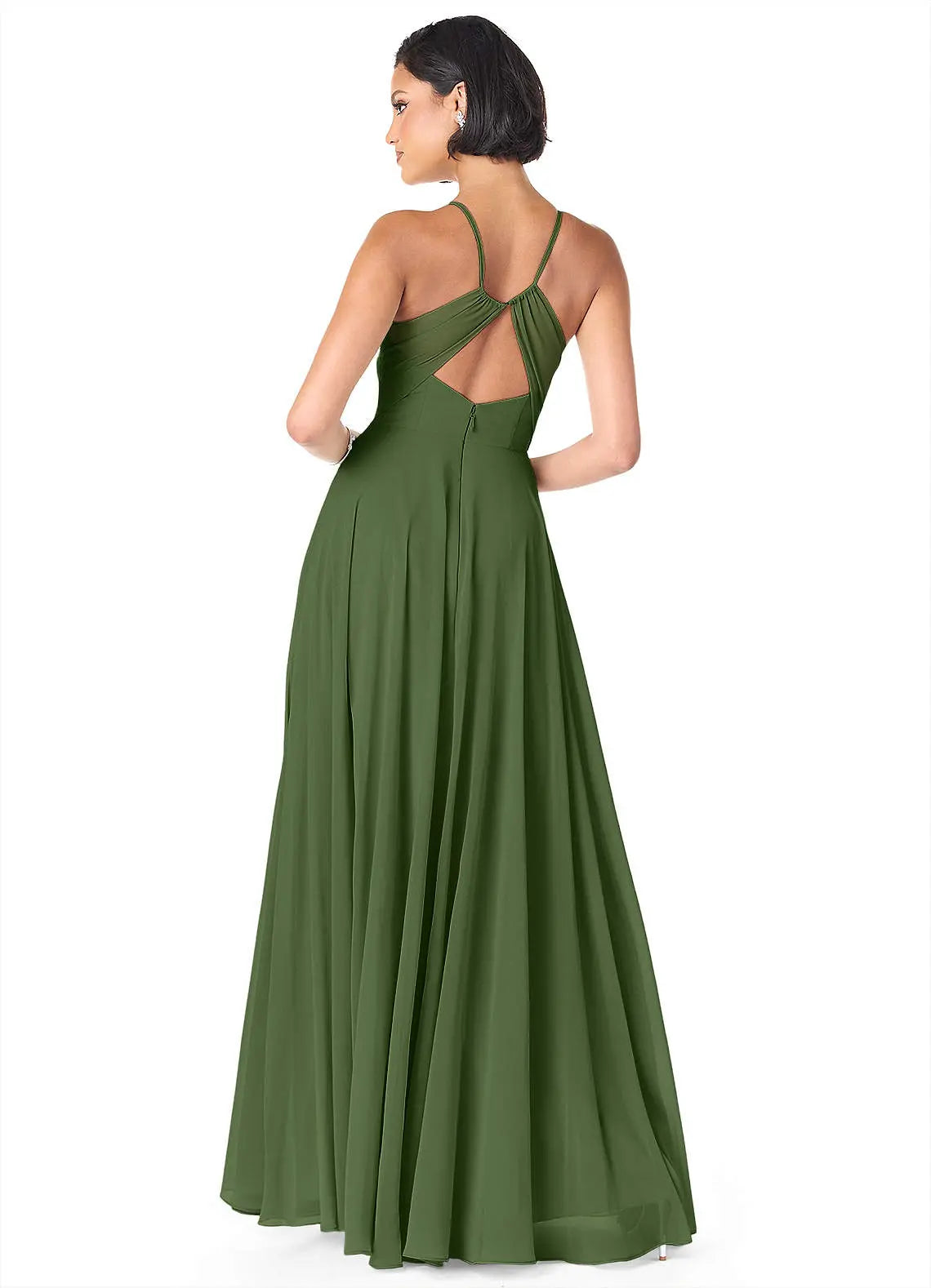 Avelina A-Line V-Neck Chiffon Bridesmaid Dress in Olive