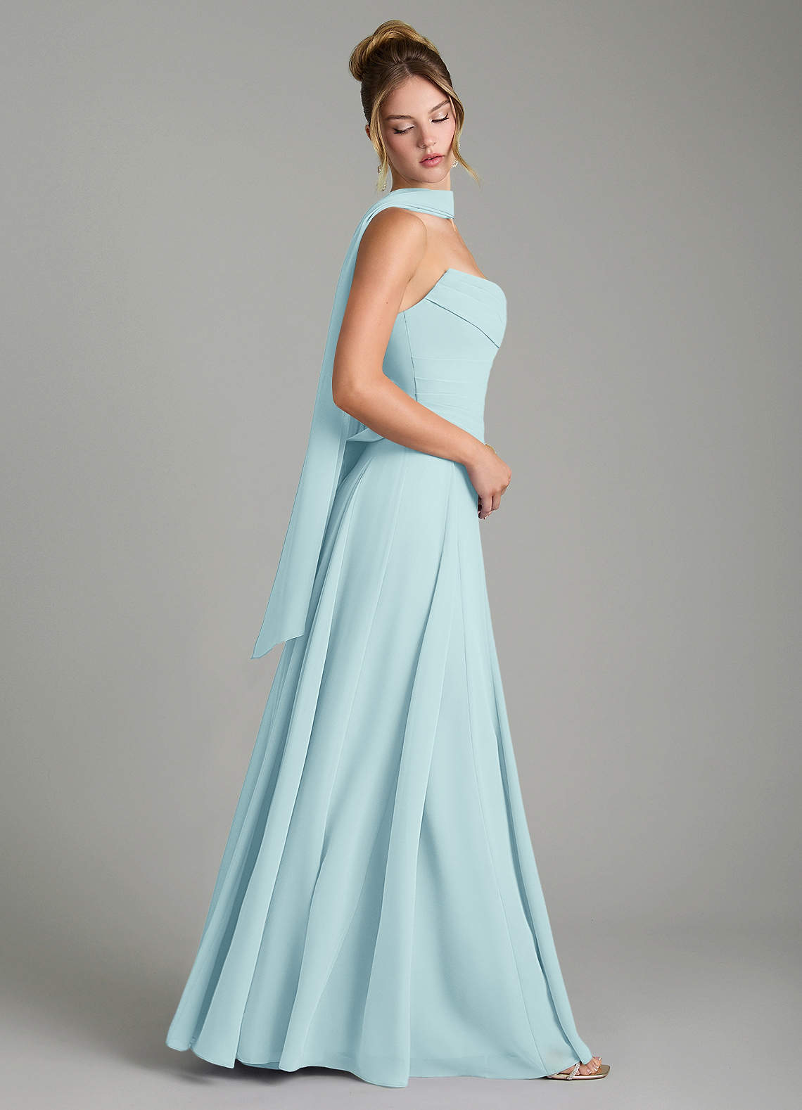 Gabriela A-Line Cowl-Neck Chiffon Bridesmaid Dress in Sea Glass