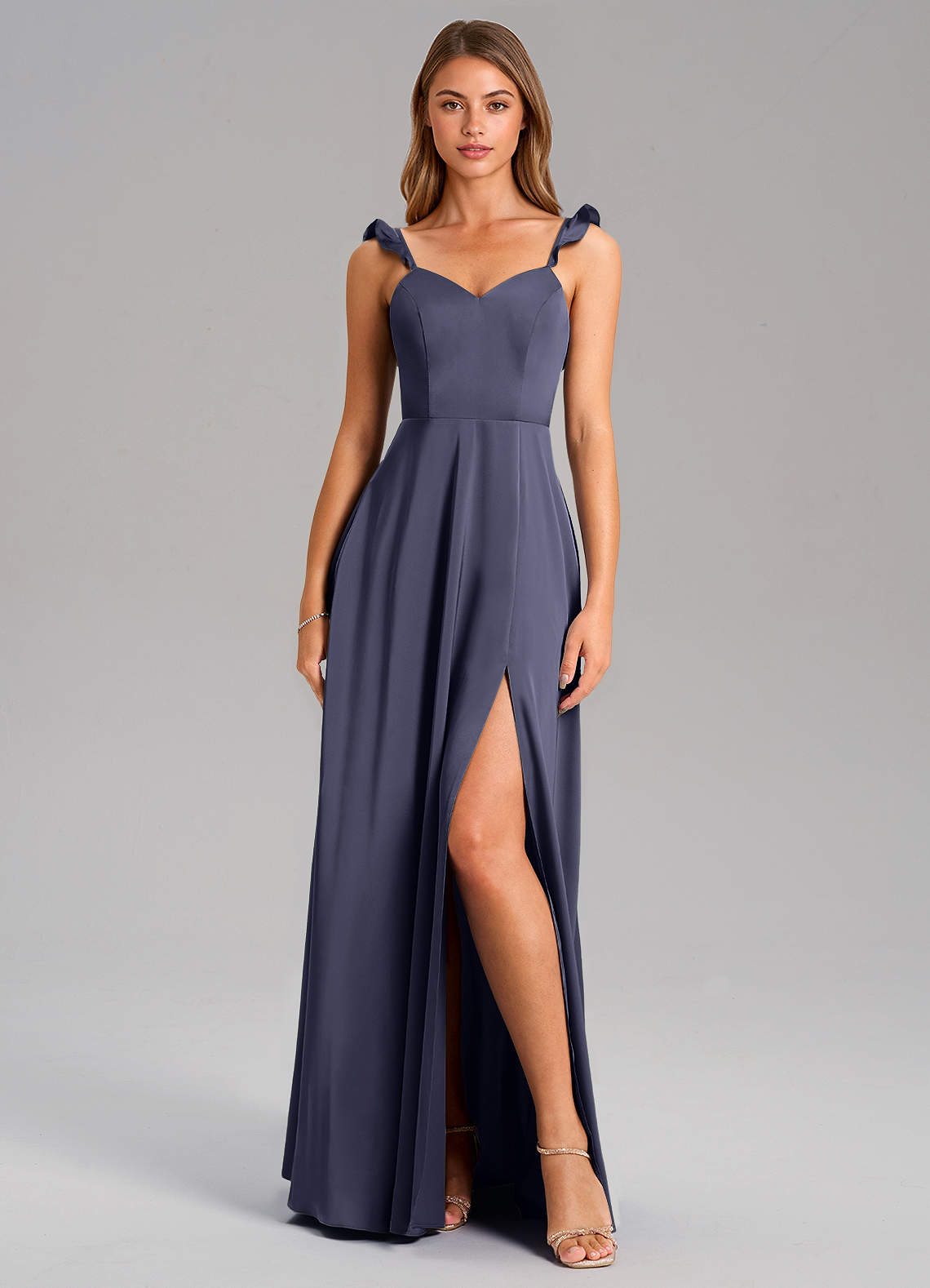 Everett A-Line V-Neck Chiffon Bridesmaid Dress in Stormy