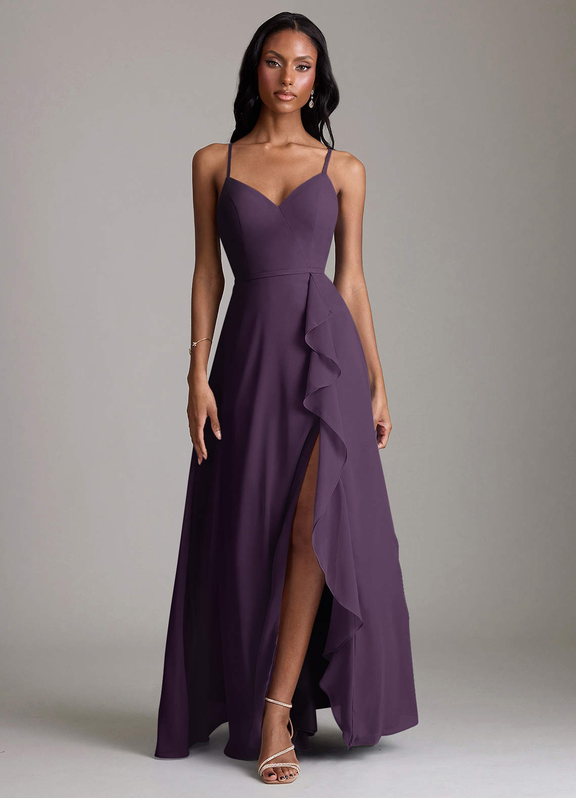 Naeem A-Line V-Neck Chiffon Bridesmaid Dress in Plum