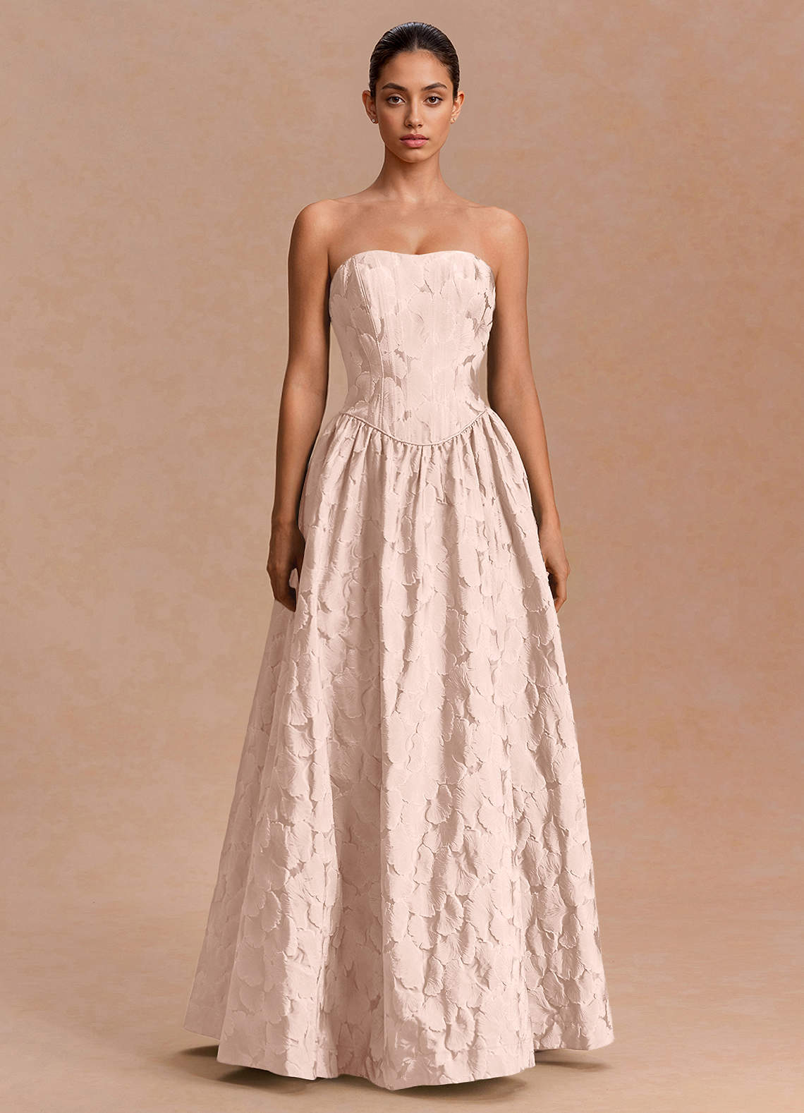 Adelia A-Line Corset Jacquard Evening Dress in Baby Pink