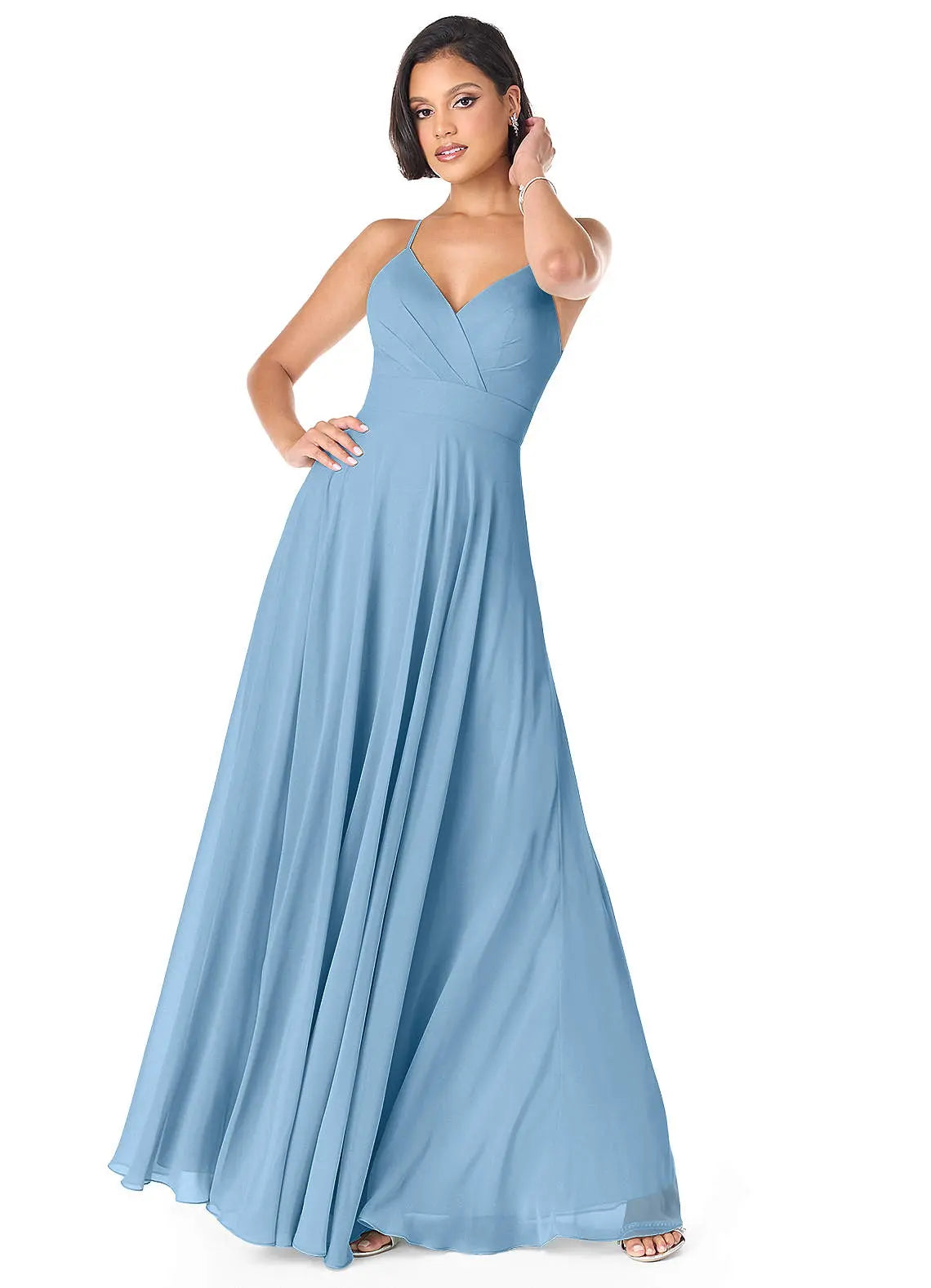 Avelina A-Line V-Neck Chiffon Bridesmaid Dress in Steel Blue