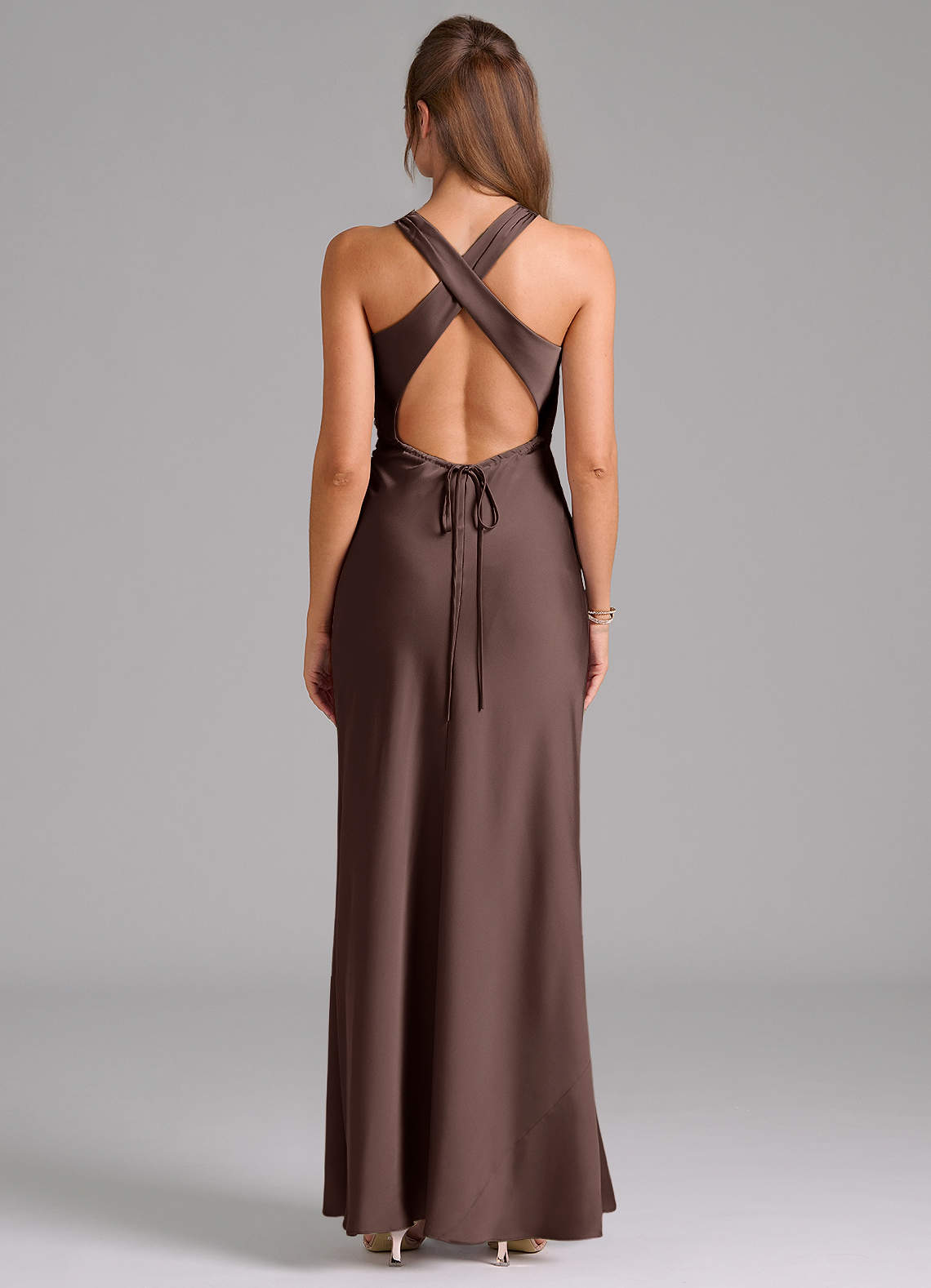 Evadne Sheath Scoop-Neck Stretch Satin Bridesmaid Dress in Ganache