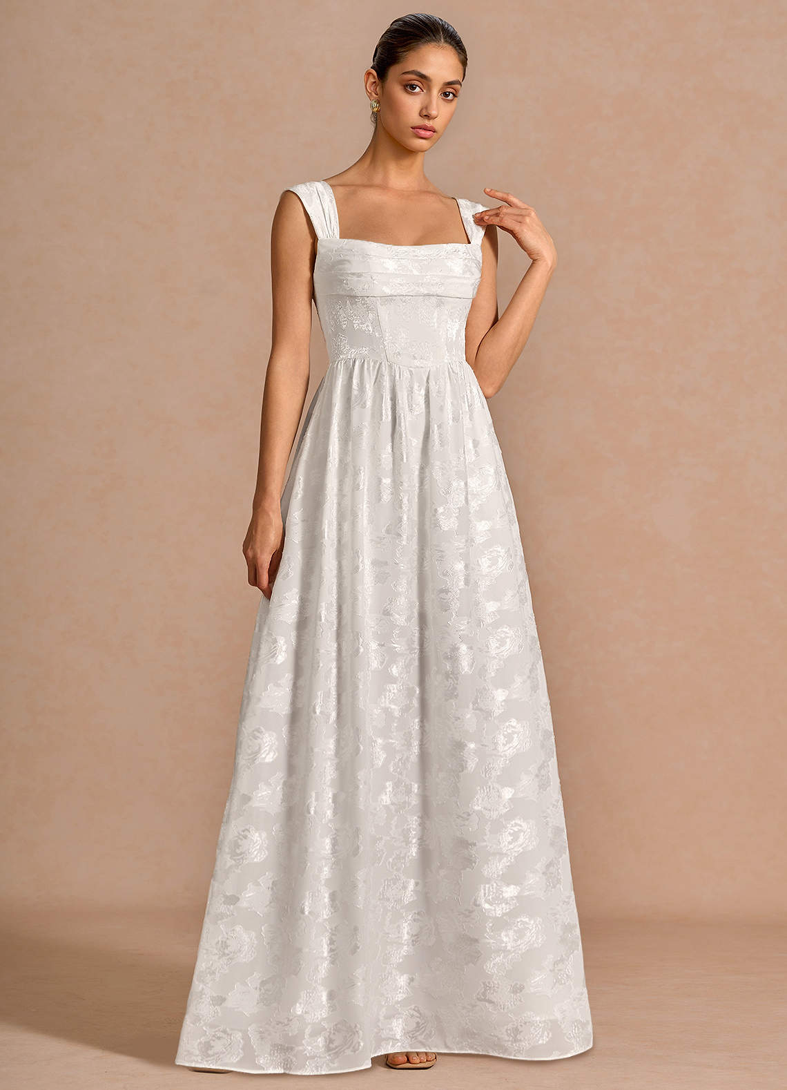 Hazel A-Line Cowl-Neck Fil Coupé Wedding Guest Dress in White