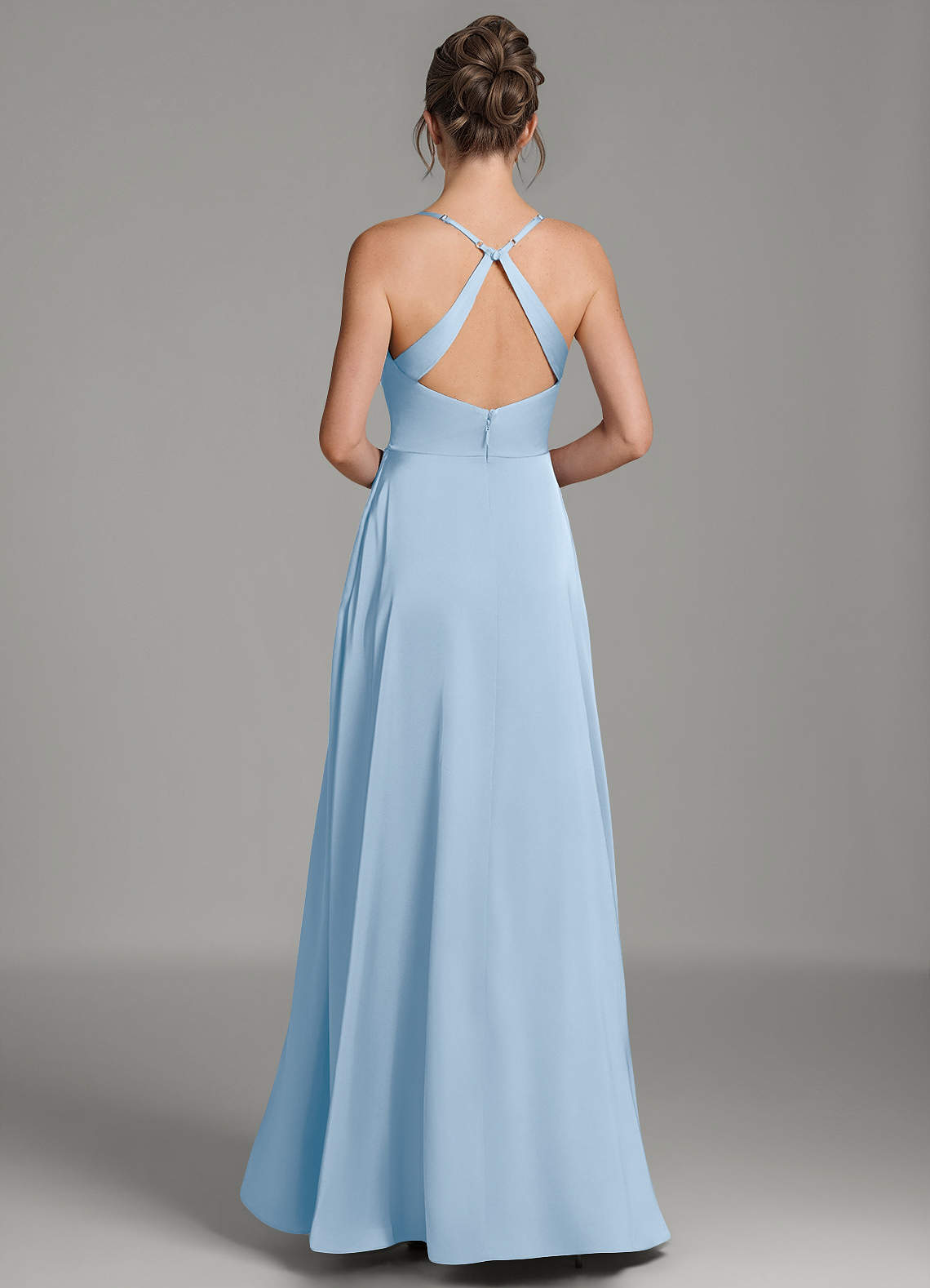 Frankie A-Line Scoop-Neck Stretch Satin Bridesmaid Dress in Powder Blue