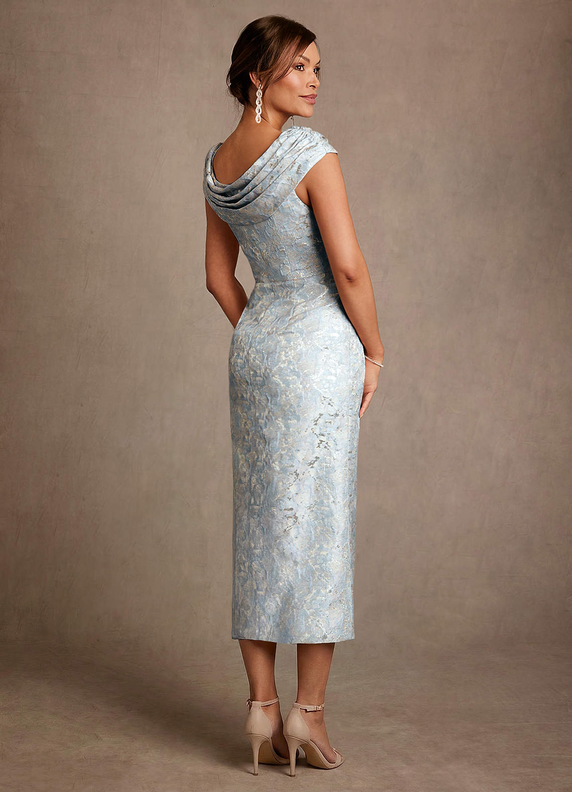 Alpine A-Line Scoop-Neck Jacquard Mother of the Bride Dress in dusty blue