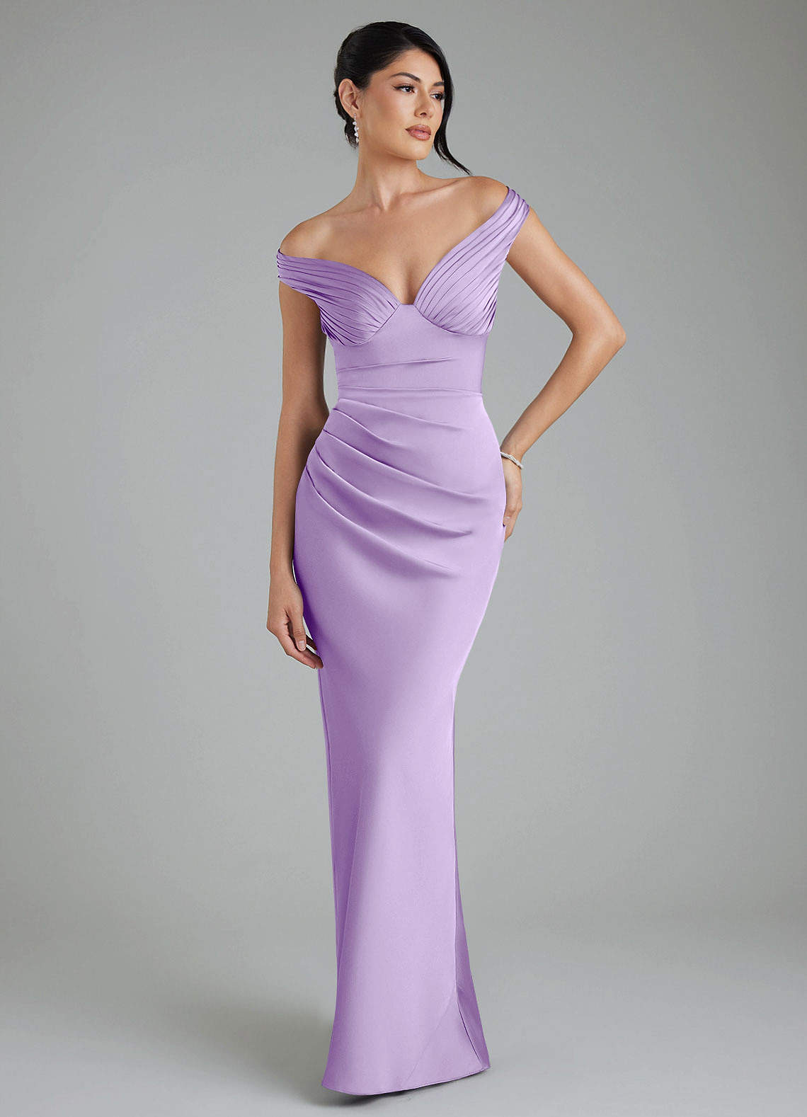 Stella Sheath V-Neck Stretch Satin Bridesmaid Dress in Lilac