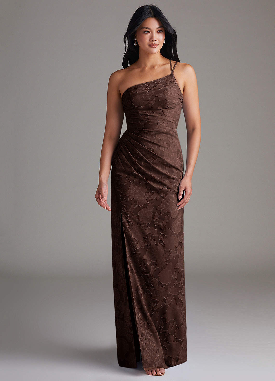 Eren Sheath One-Shoulder Floral Burnout Bridesmaid Dress in Ganache