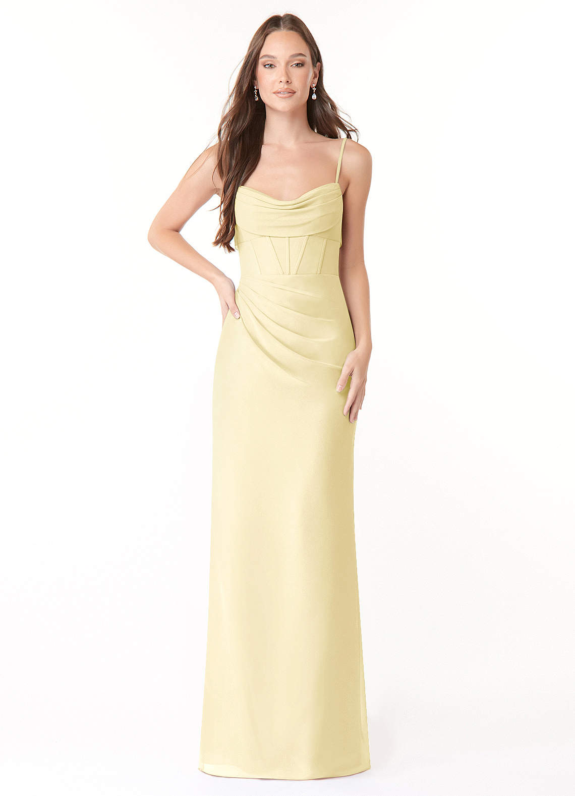 Mai Sheath Cowl-Neck Chiffon Bridesmaid Dress in Lemon Sorbet