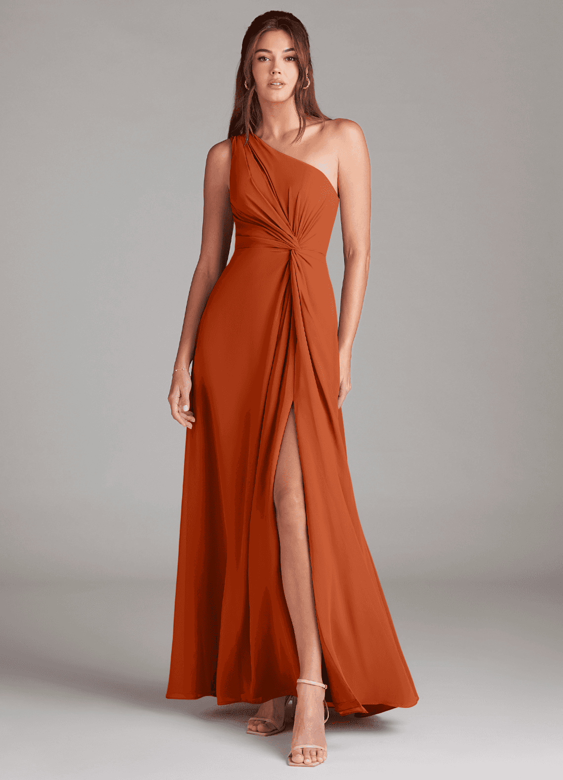 Brooke A-Line One-Shoulder Chiffon Bridesmaid Dress in Burnt Orange