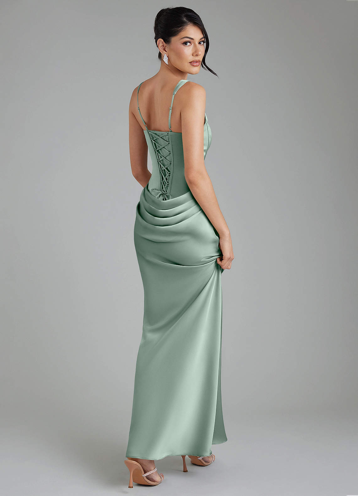 Etta Mermaid Square-Neck Stretch Satin Bridesmaid Dress in Agave