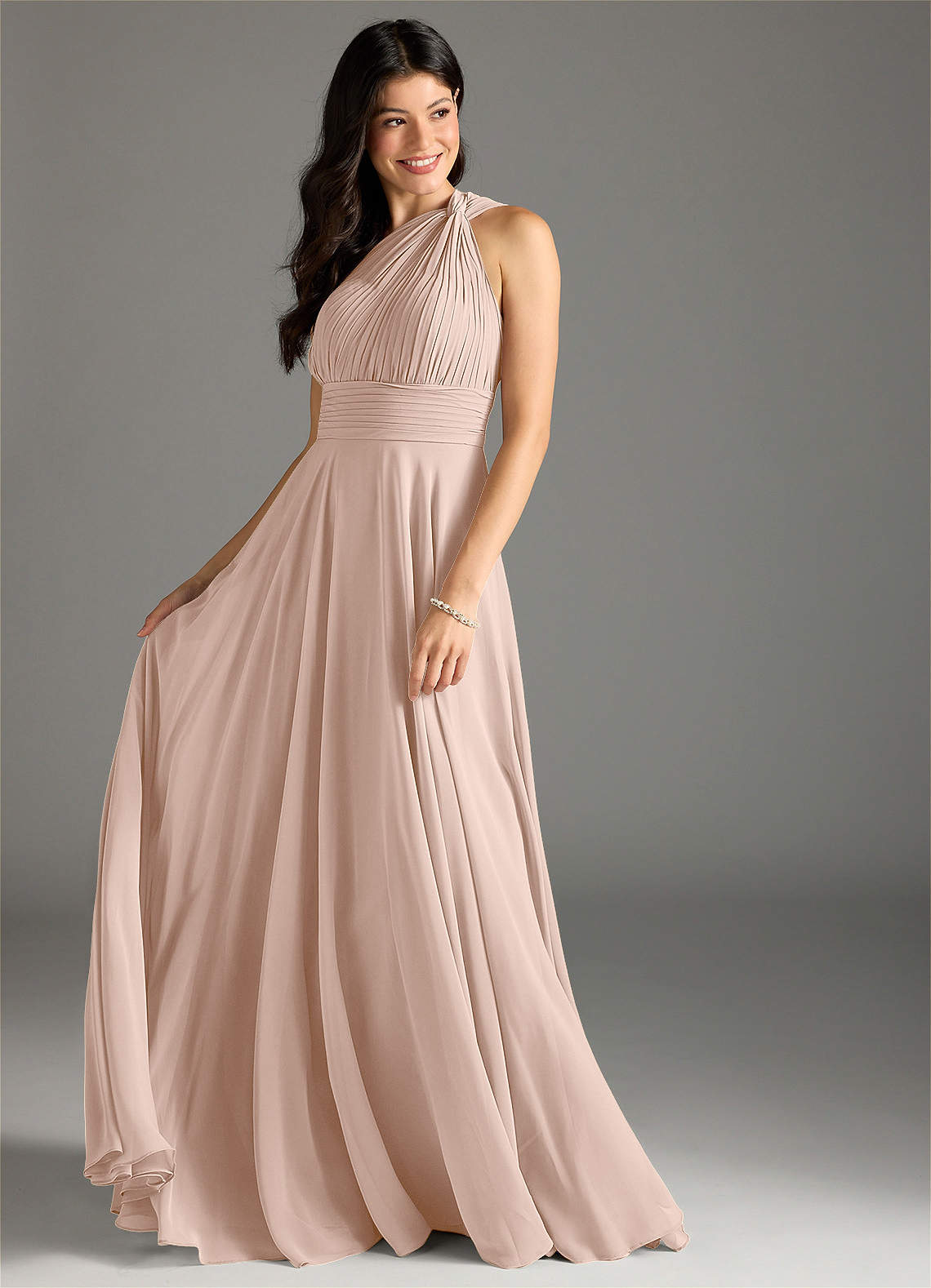 Charlize A-Line One-Shoulder Chiffon Bridesmaid Dress in English Rose