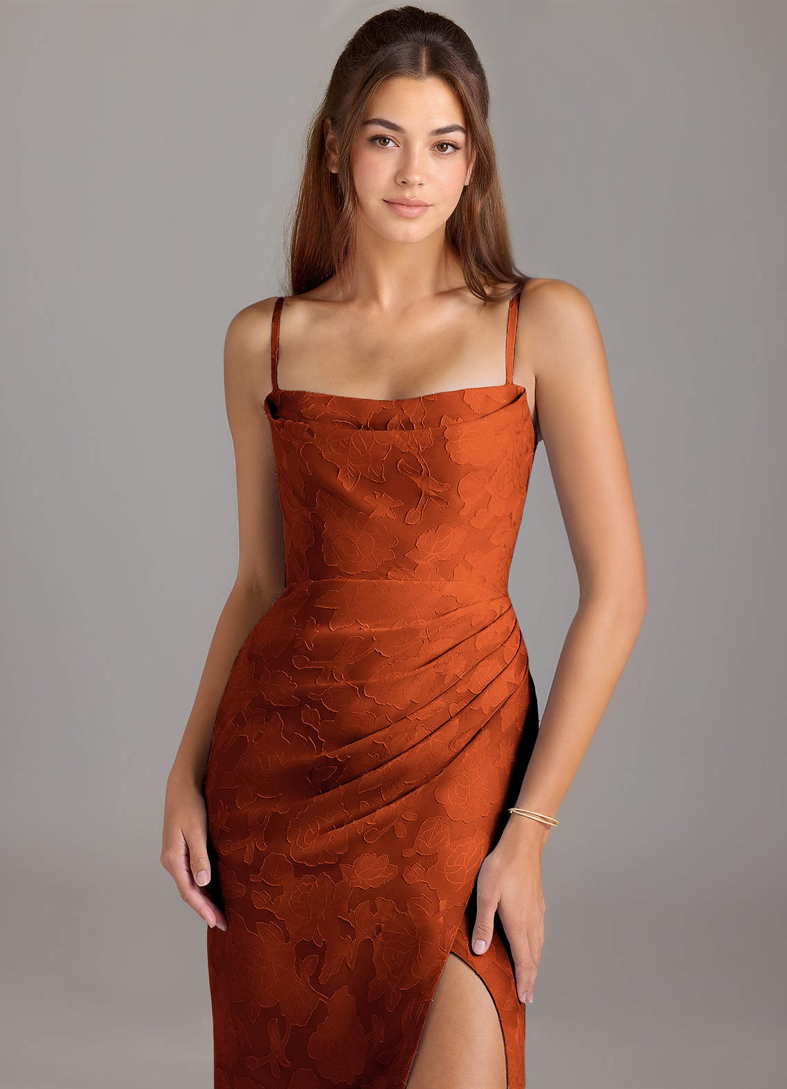 Leonis Sheath Strapless Floral Burnout Bridesmaid Dress in Paprika
