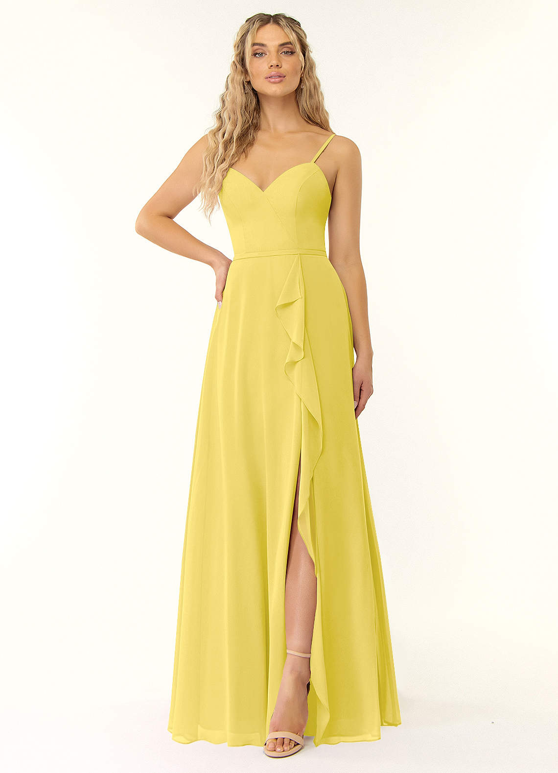 Naeem A-Line V-Neck Chiffon Bridesmaid Dress in Canary