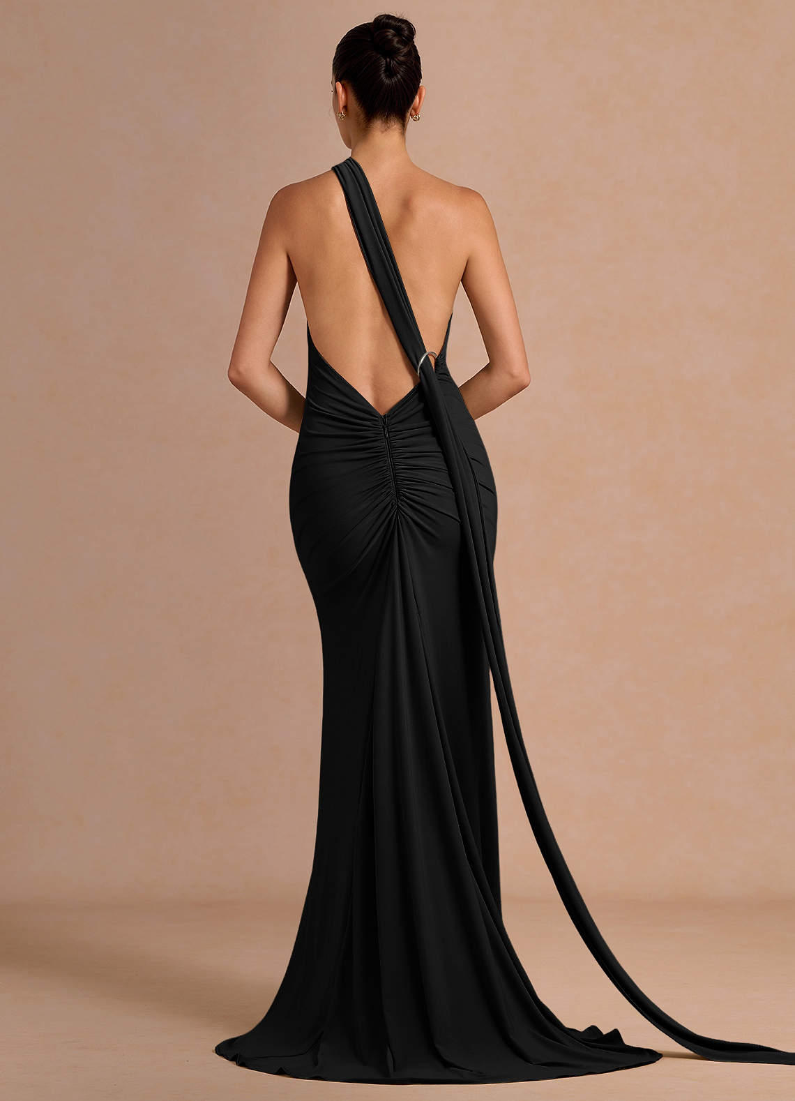 Miliani Sheath Neck-Tie Stretch Knit Evening Dress in Orange
