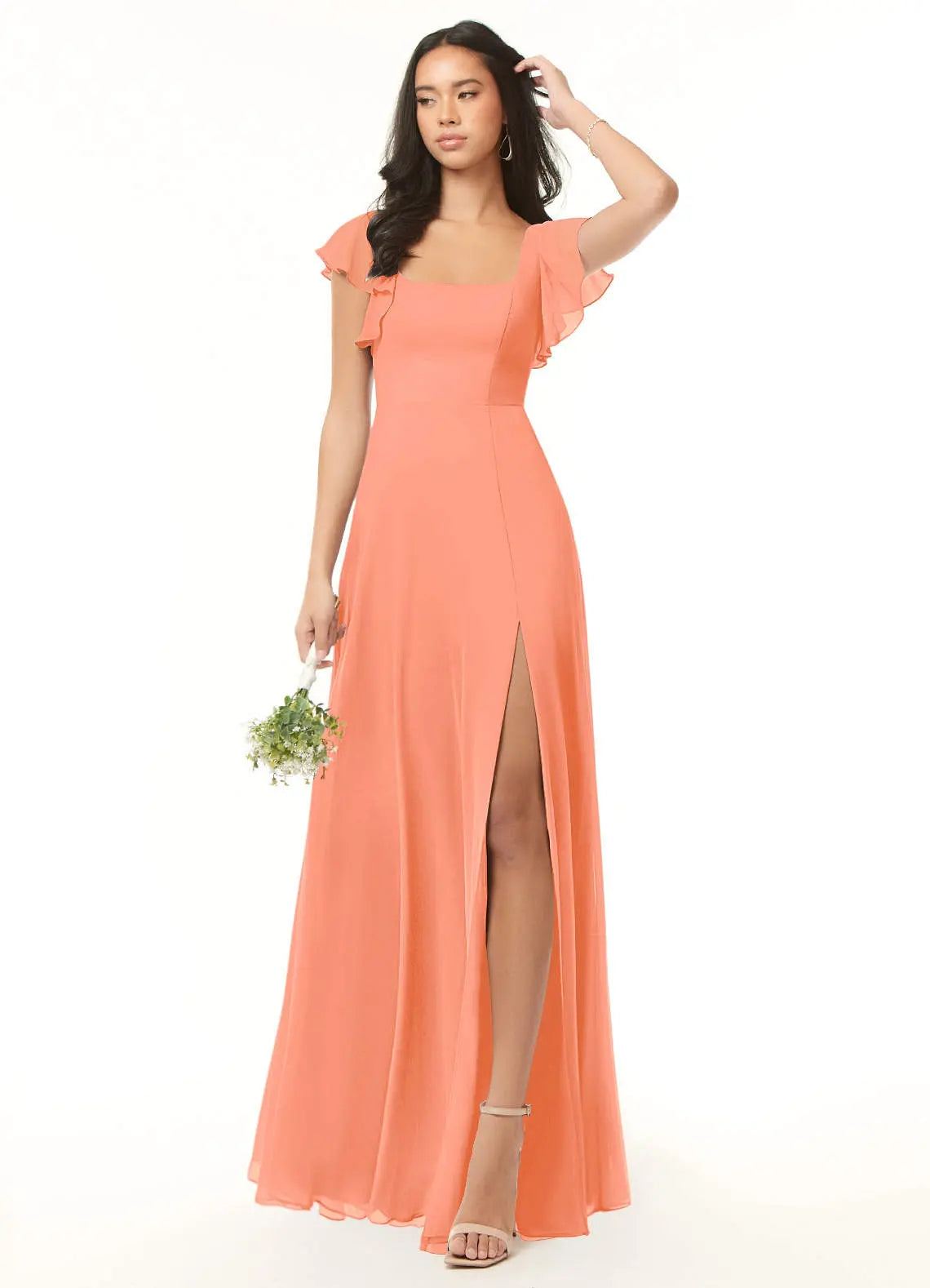 Bondi A-Line Square-Neck Chiffon Bridesmaid Dress in Sunset