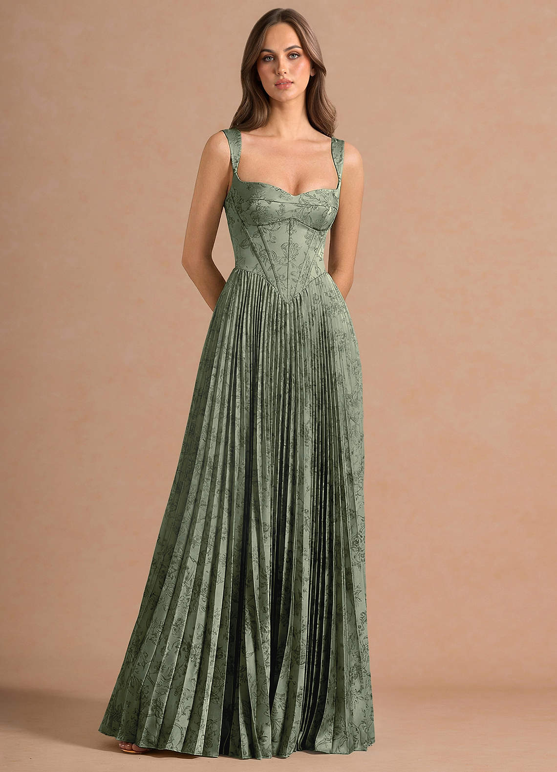 Isonelle A-Line Sweetheart Jacquard Wedding Guest Dress in Moss Navy