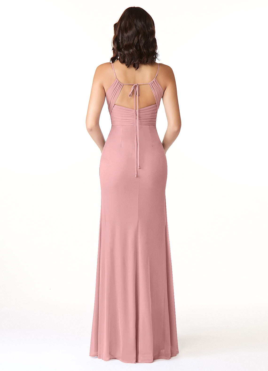 Reneya Mermaid V-Neck Mesh Bridesmaid Dress in dusty rose