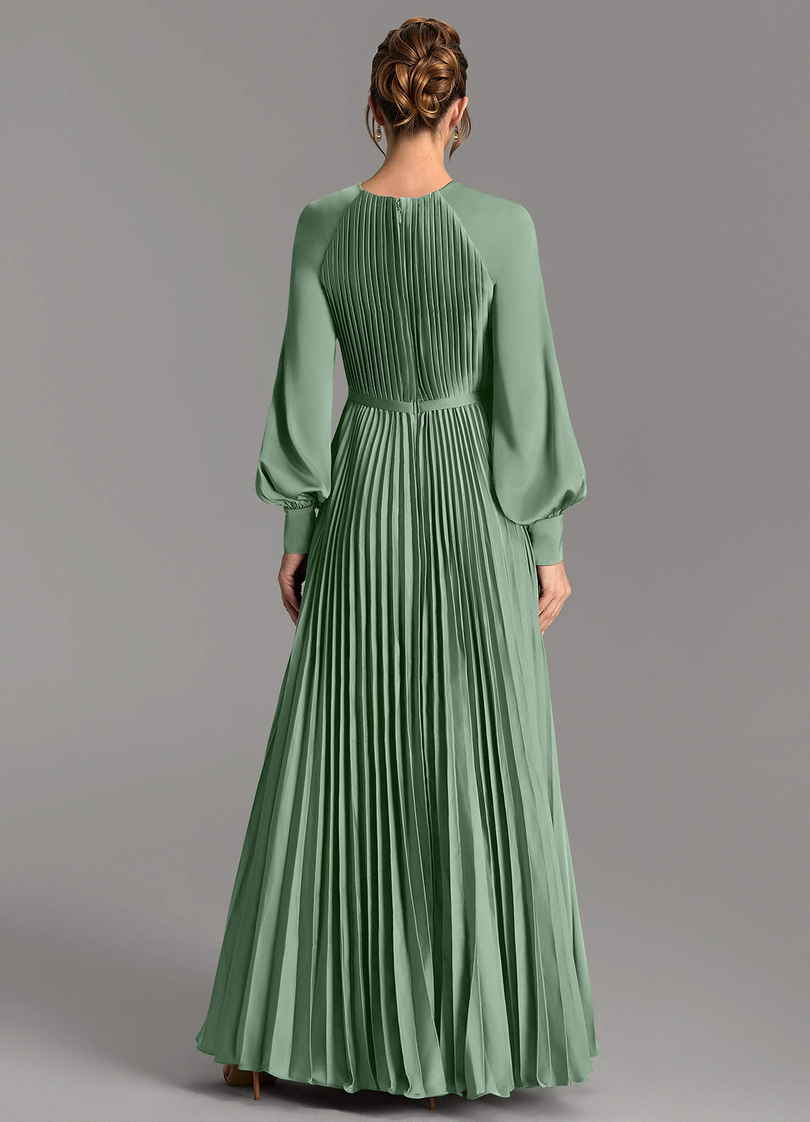 Grayson A-Line Scoop-Neck Stretch Satin Bridesmaid Dress in Matcha