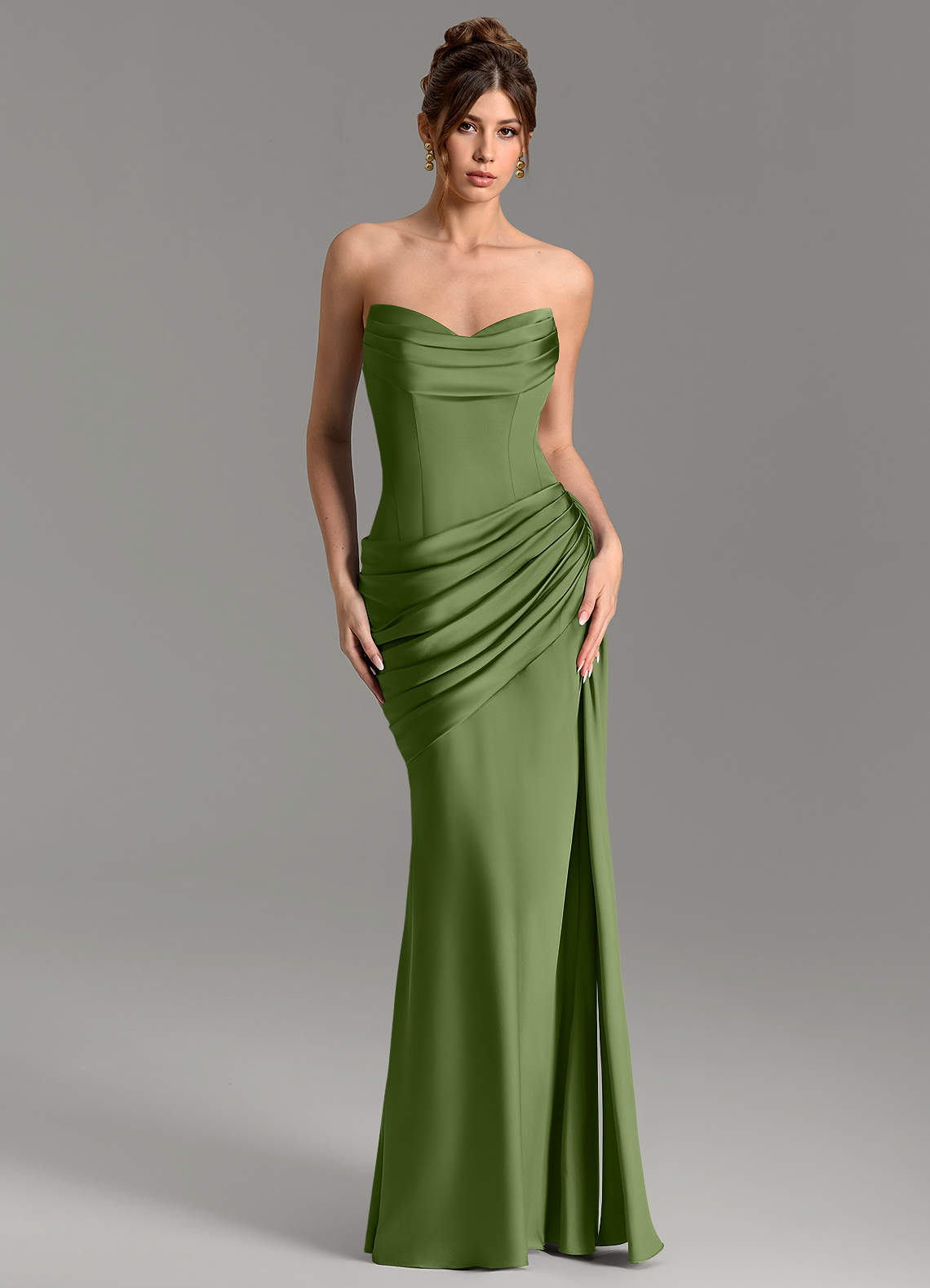 Zorah Mermaid Sweetheart Stretch Satin Bridesmaid Dress in Juniper